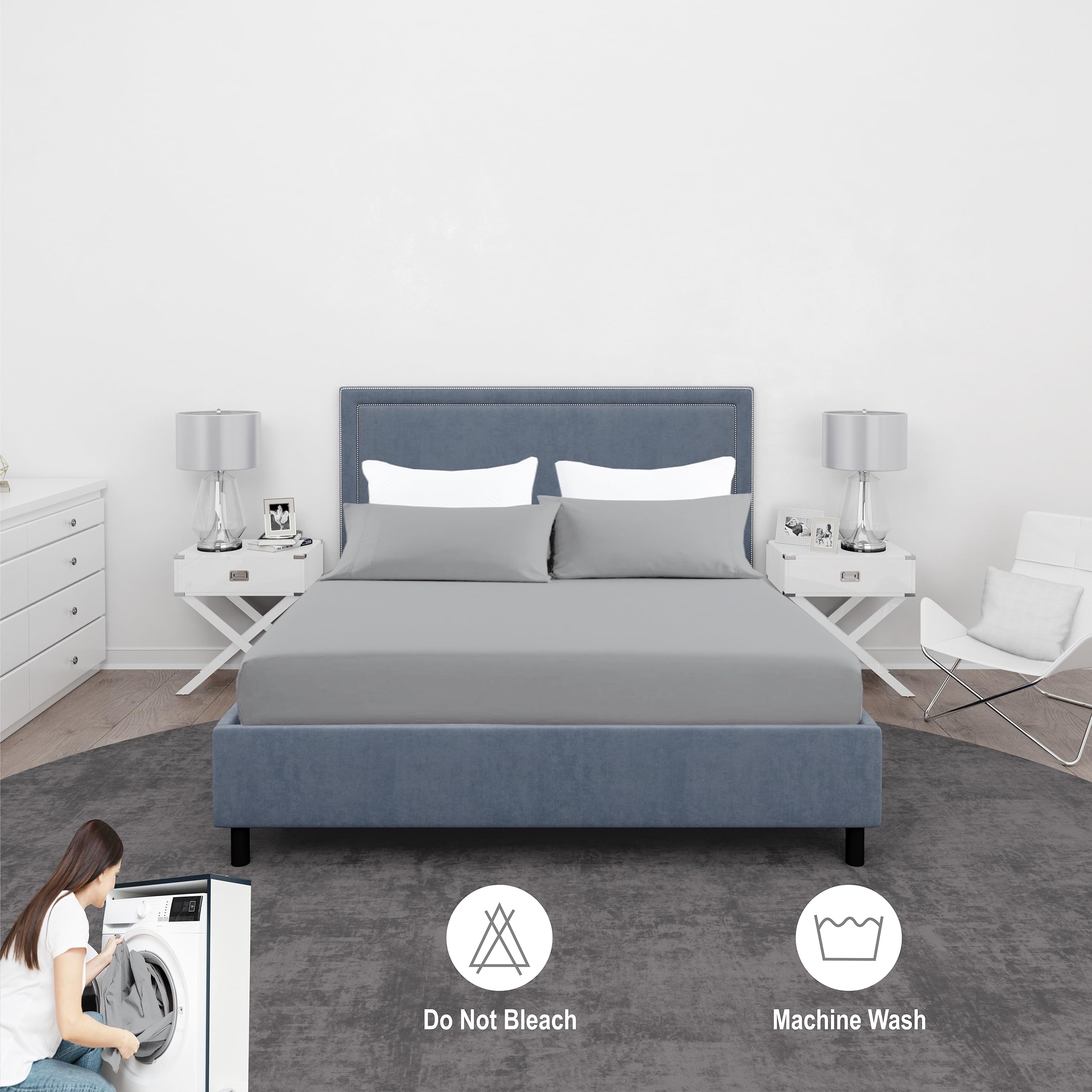 Comfy Nights Double Fitted Sheet MicroFibre Plain Dyed Easy Care Soft Brushed Micorfiber Fitted Sheet (Grey, Double) - Image 3