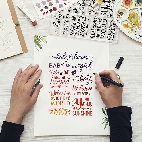 Miniatura 2 de GLOBLELAND Sellos transparentes de texto para recién nacidos, bendiciones, palabras, decoración, sellos de silicona transparente para bricolaje,