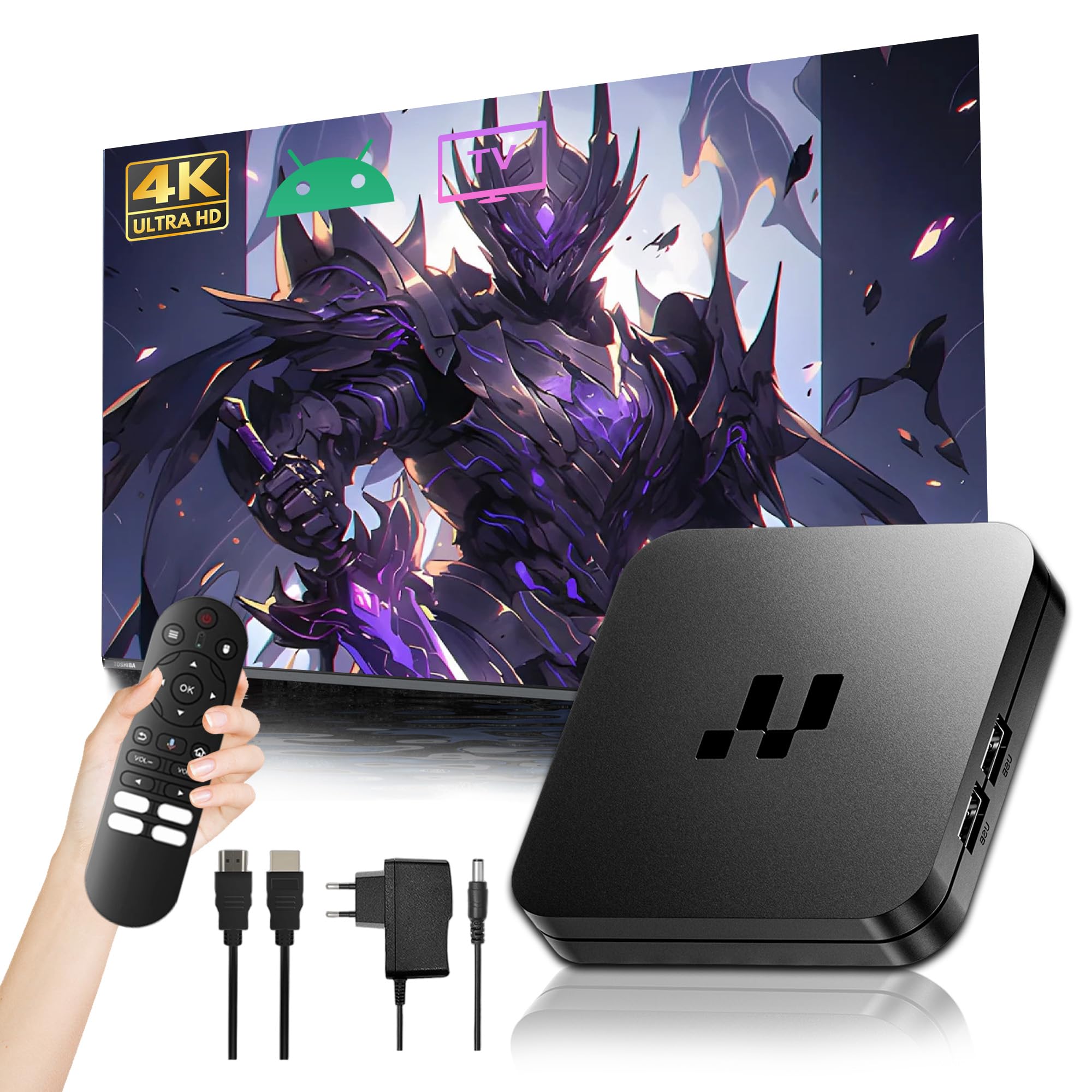 2026 Y1 Android 16.0 Boîtier TV, Smart Box 4K HD pour Téléviseur avec WiFi 2,4GHz + 5GHz, Appareil TV Boîtier Chaîne Internet, Puce S905, USB 2.0, Compact et Puissant (Télécommande Vocale Bluetooth)