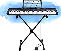 Kit Teclado Musical Kobe KB-300 USB MP3 5/8 61 Teclas com Sensibilidade ao Toque com Pedal Sustain e Suporte em X