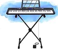 Kit Teclado Musical Kobe KB-300 USB MP3 5/8 61 Teclas com Sensibilidade ao Toque com Pedal Sustain e Suporte em X