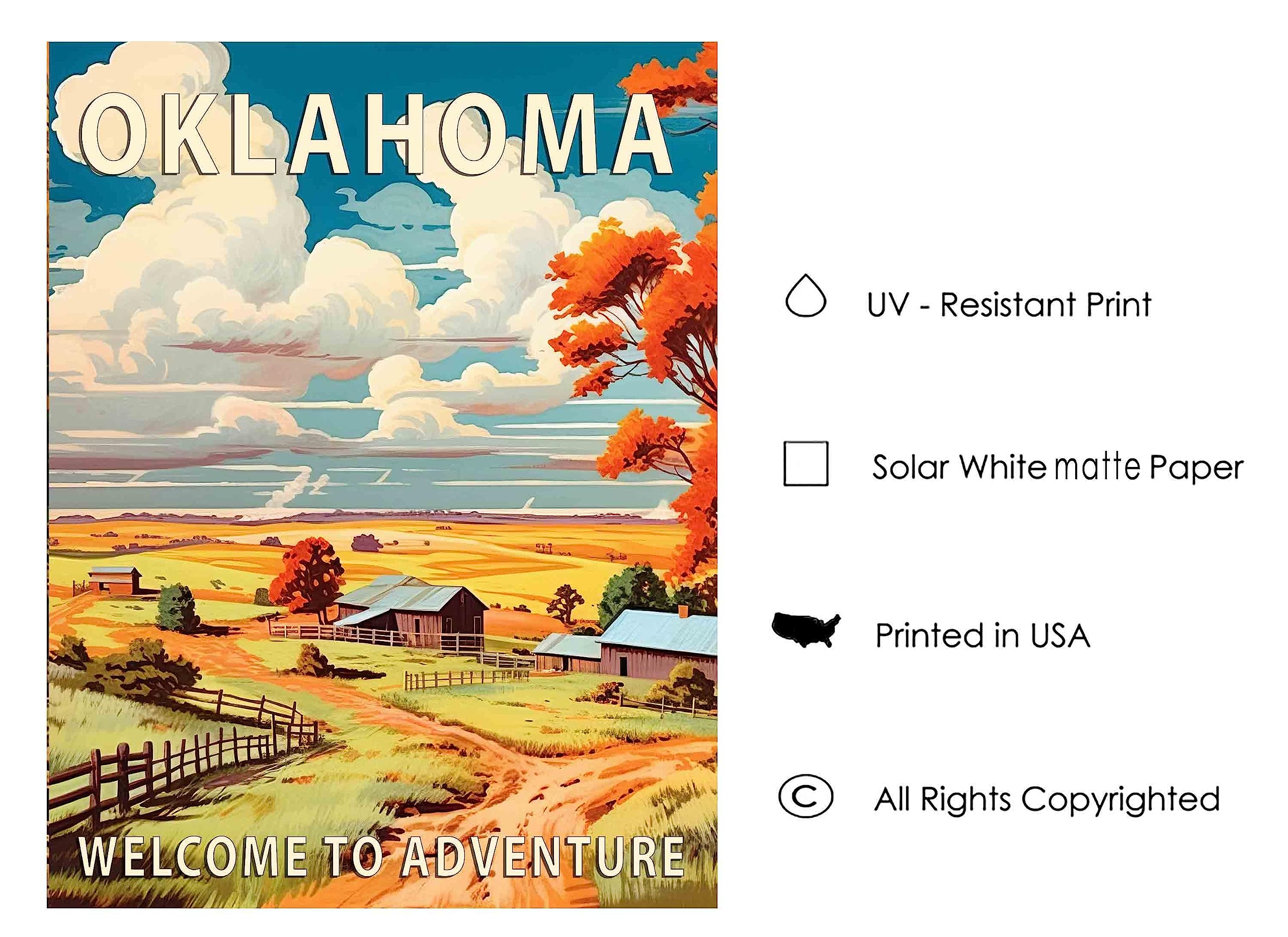 Amazon.com: Oklahoma Poster Art Print, Retro States Landscape Wall