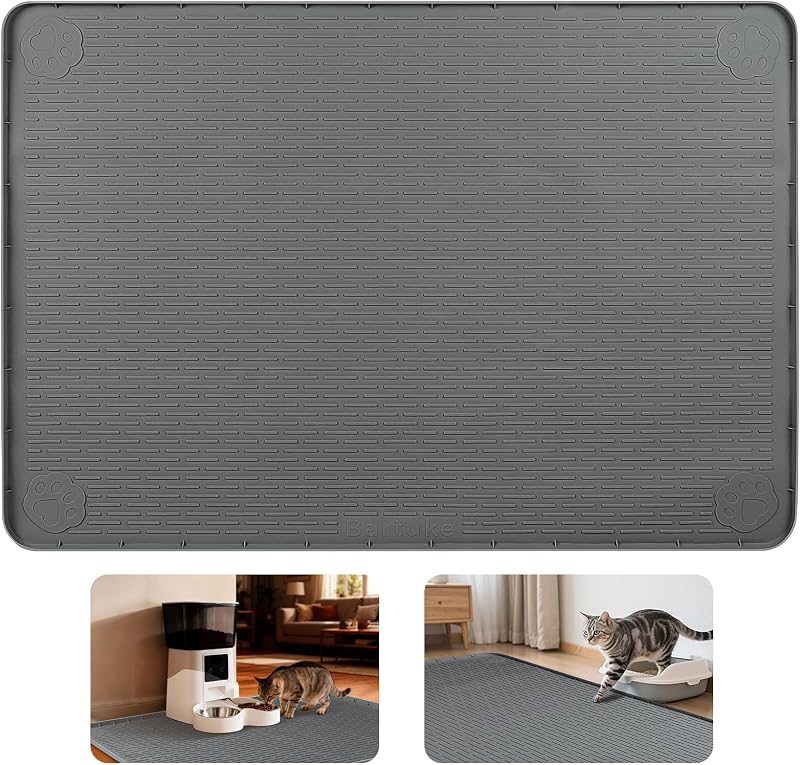 Tapete de Silicone para Comedouro de Gatos Extra Grande Bartuke Cinza-Escuro – 86 x 56 cm