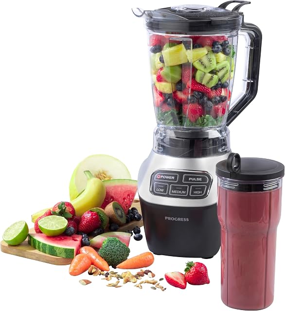 Progress EK4651P Digital Blender Pro 1500W, Trident 1.8L Blending Jug, Smoothie Maker, Soup Liquidiser, 700 ml Sports Bottle, Multipurpose Blades, Puree Food Machine, 3 Speed, Safety Lock Feature