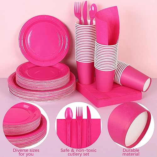 Miniatura 10 de durony Juego de vajilla de papel negro de 350 piezas de 7 pulgadas y 9 pulgadas, platos desechables para 50 invitados, vasos de papel, cubiertos,