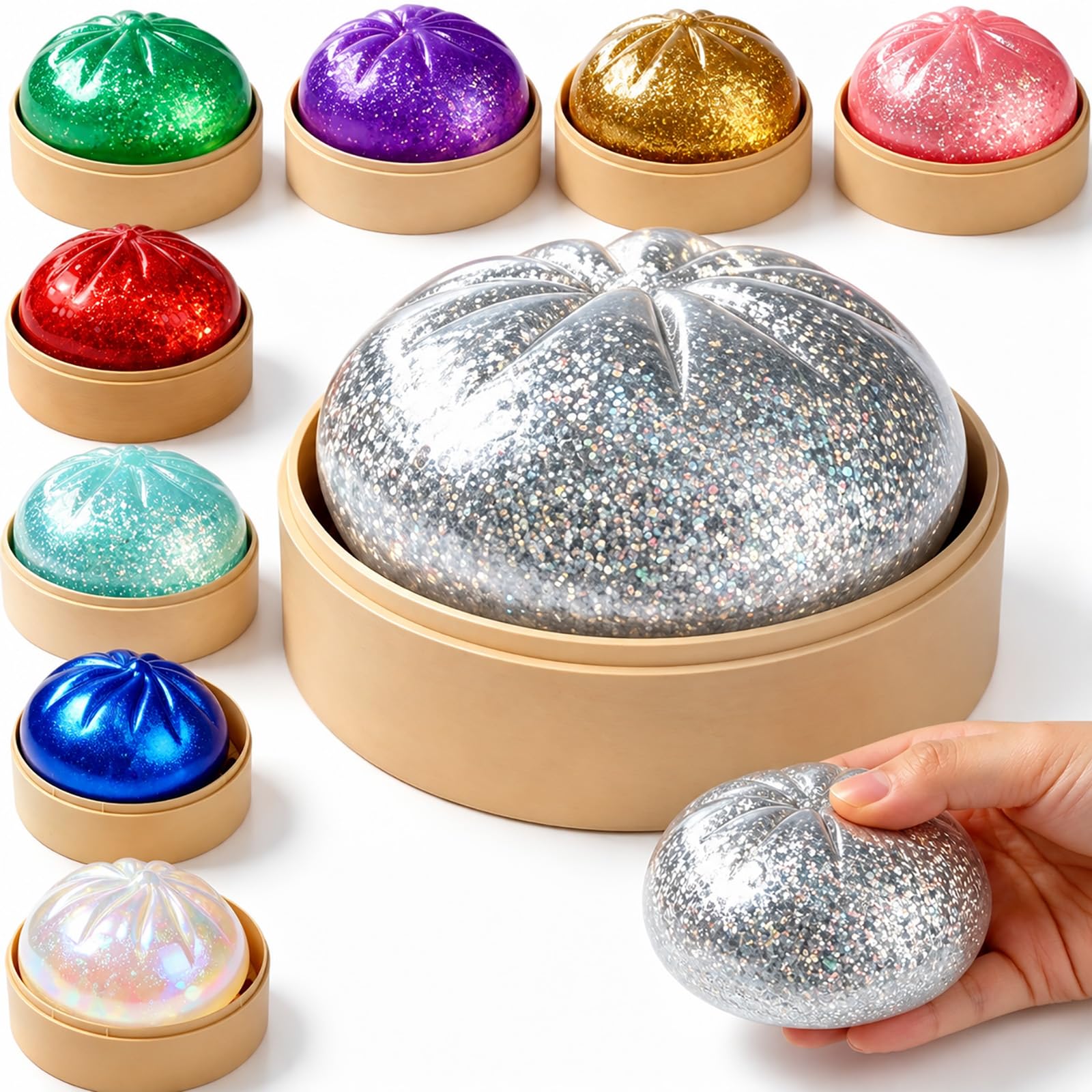 Dumpling Squishy, Silver Glitter Inner Style, Soft Hand Squeeze Relaxation Accessory, Lovely Shaped Daily Mood Calming Decor for Casual Leisure Time â image 1