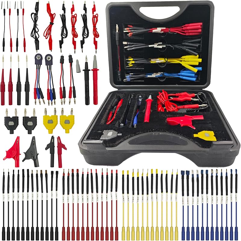 76-Pcs Automotive Circuit Test Lead Kit, Multimeter、Electrical Test Leads Kit, Back Probe Kit, Alligator Clip, Acicular Probe, Banana Plug Adapters, Volt Meter Lead (with Carrying Case)