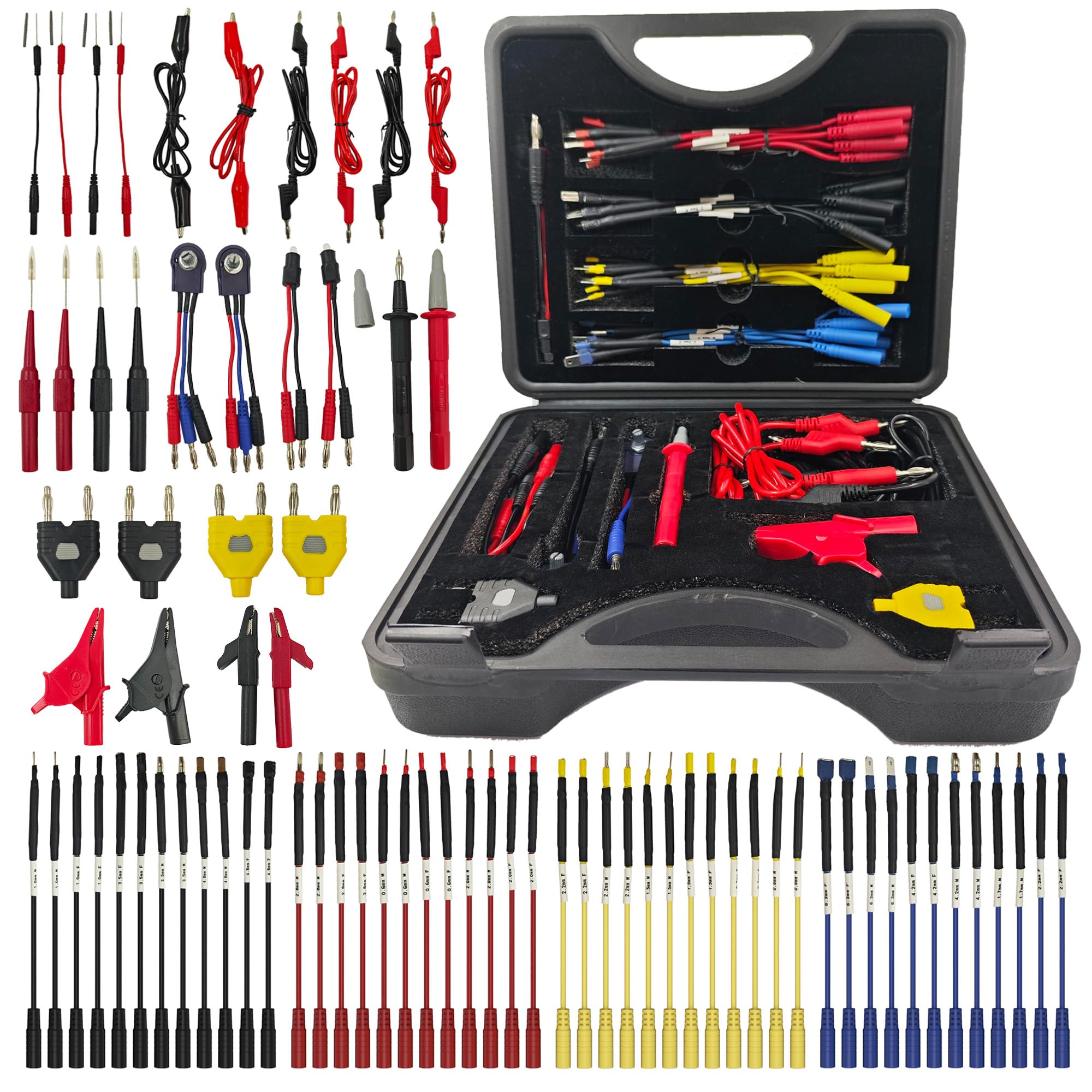 76-teiliges Kfz-Stromkreis-Prüfleitungs-Set, Multimeter-Messleitungen, elektrisches Testset, Rücksonden-Set, Automobil-Relais-Kabelverbinder-Set (mit schwarzer Tragetasche), Krokodilklemmen