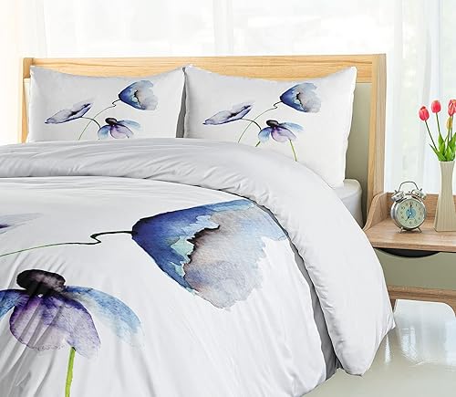 Miniatura 4 de Ambesonne Juego de funda de edredón de flores de acuarela, imagen de composición simple de amapolas abstractas, juego de ropa de cama decorativo de