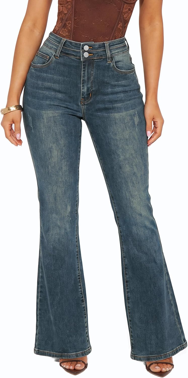 Women's Totally Shaping Curvy Stretchy Flare Jeans High Waisted Bootcut Denim Pants