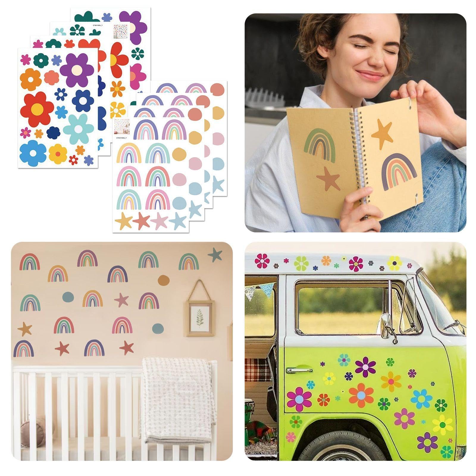 4 Flower Stickers And 4 Rainbow Stickers, Cartoon Cute Stickers, Room Decorative Wall Stickers, Suitable For Bedrooms And Living Rooms - Image 4