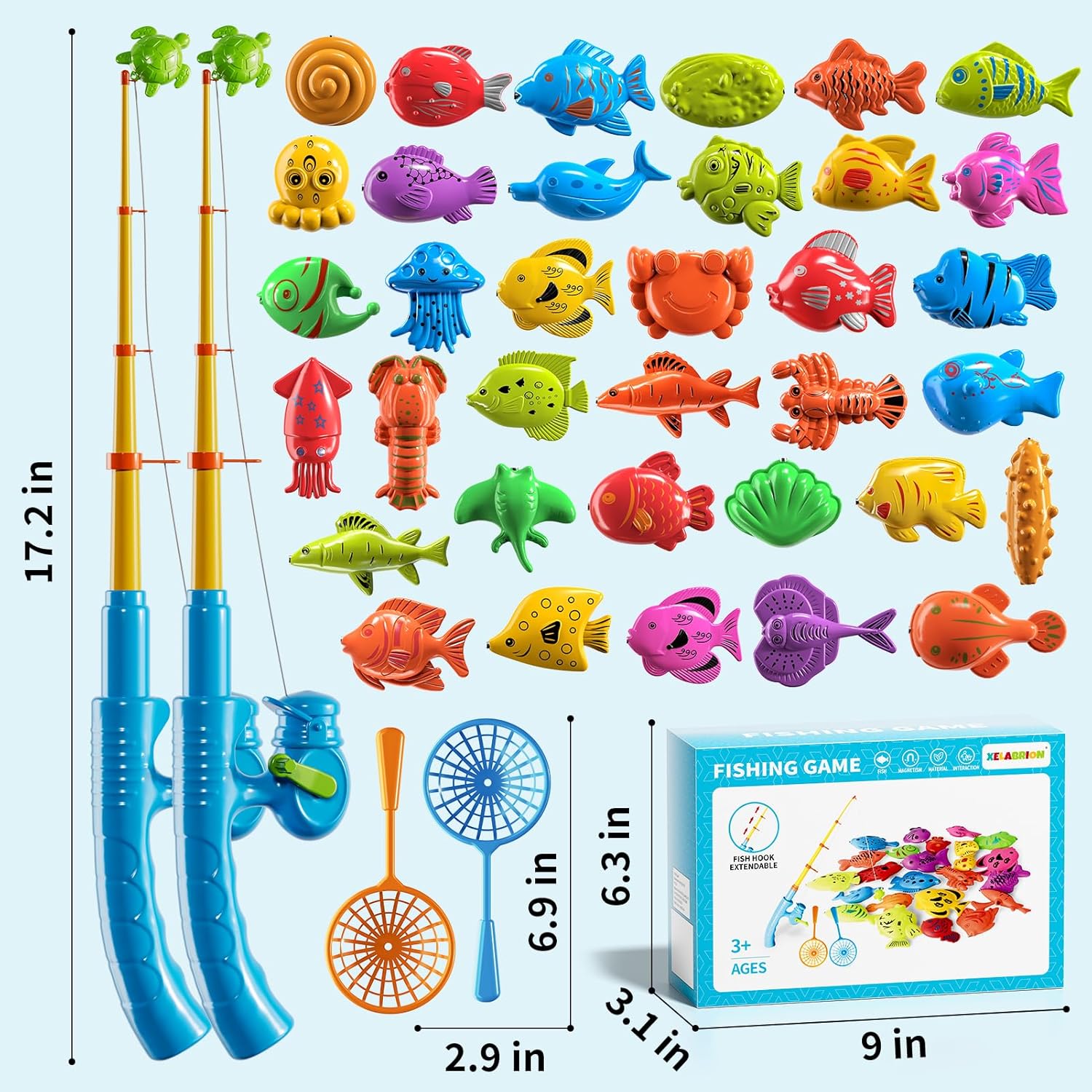 Magnetic Fishing Game Toys for Kids Toddlers 3-5 4-8, Water Table Bathtub Toys with Pole Rod Net & Fish, Water Bath Pool Outdoor Fishing Toys for Kids Toddlers Baby Boys Girls Age 3 4 5 6 7 8 Year Old