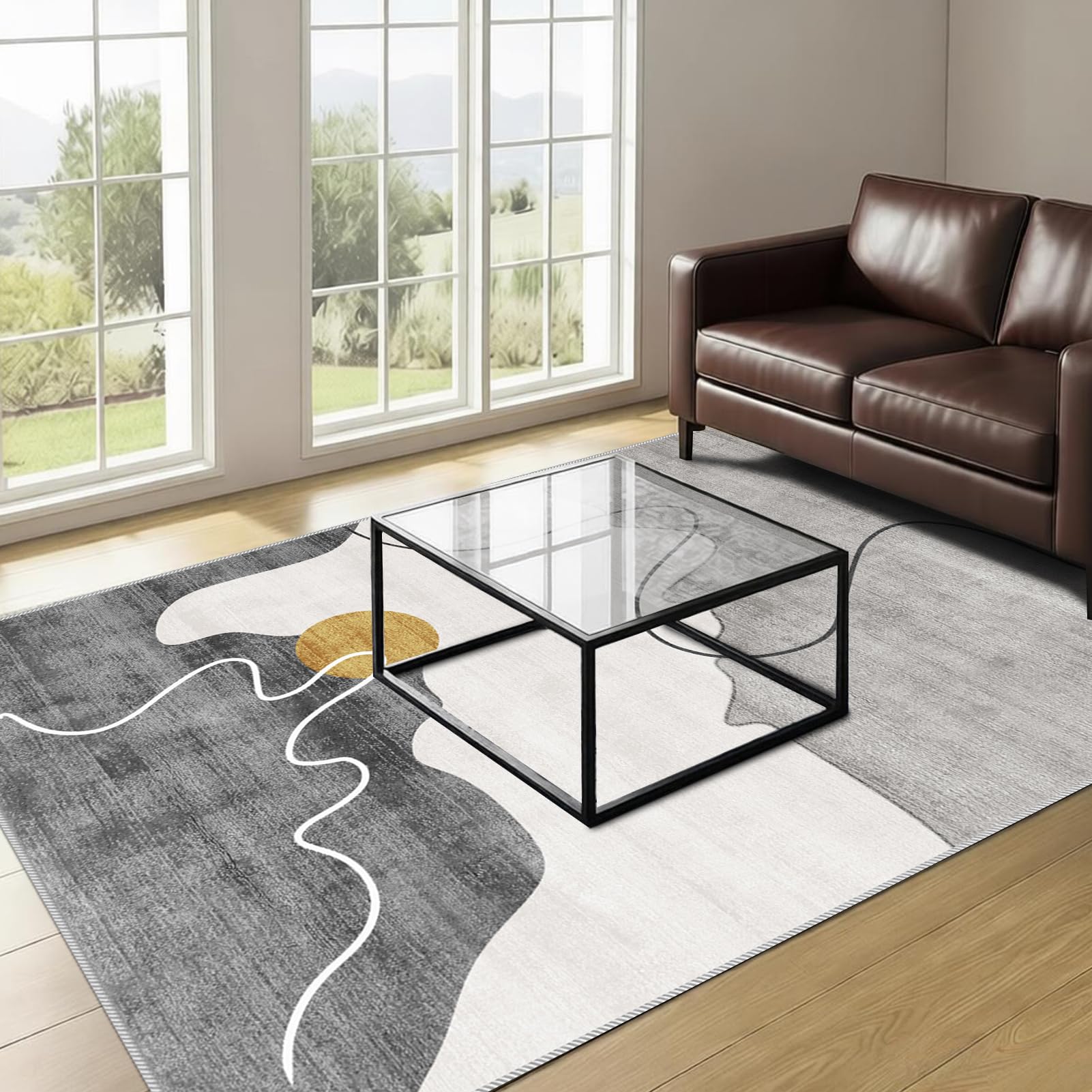 Tapis de salon poil ras 160x210 cm moderne pour chambre et cuisine lavable