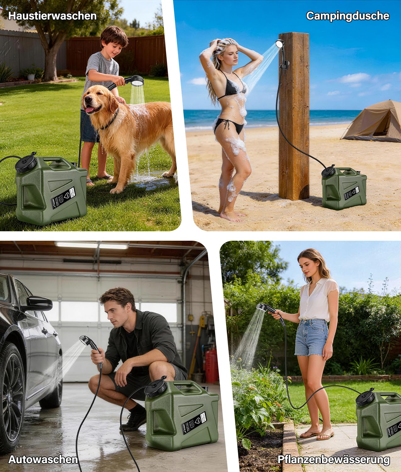 WADEO Campingdusche mit Pumpe und robustem Wassertank 20L, Tragbare Camping Dusche Outdoor Set mit Duschpumpe und Wasserbehälter Kanister, für Camping, Wandern, Garten, Strand, Autowaschen, Notfälle