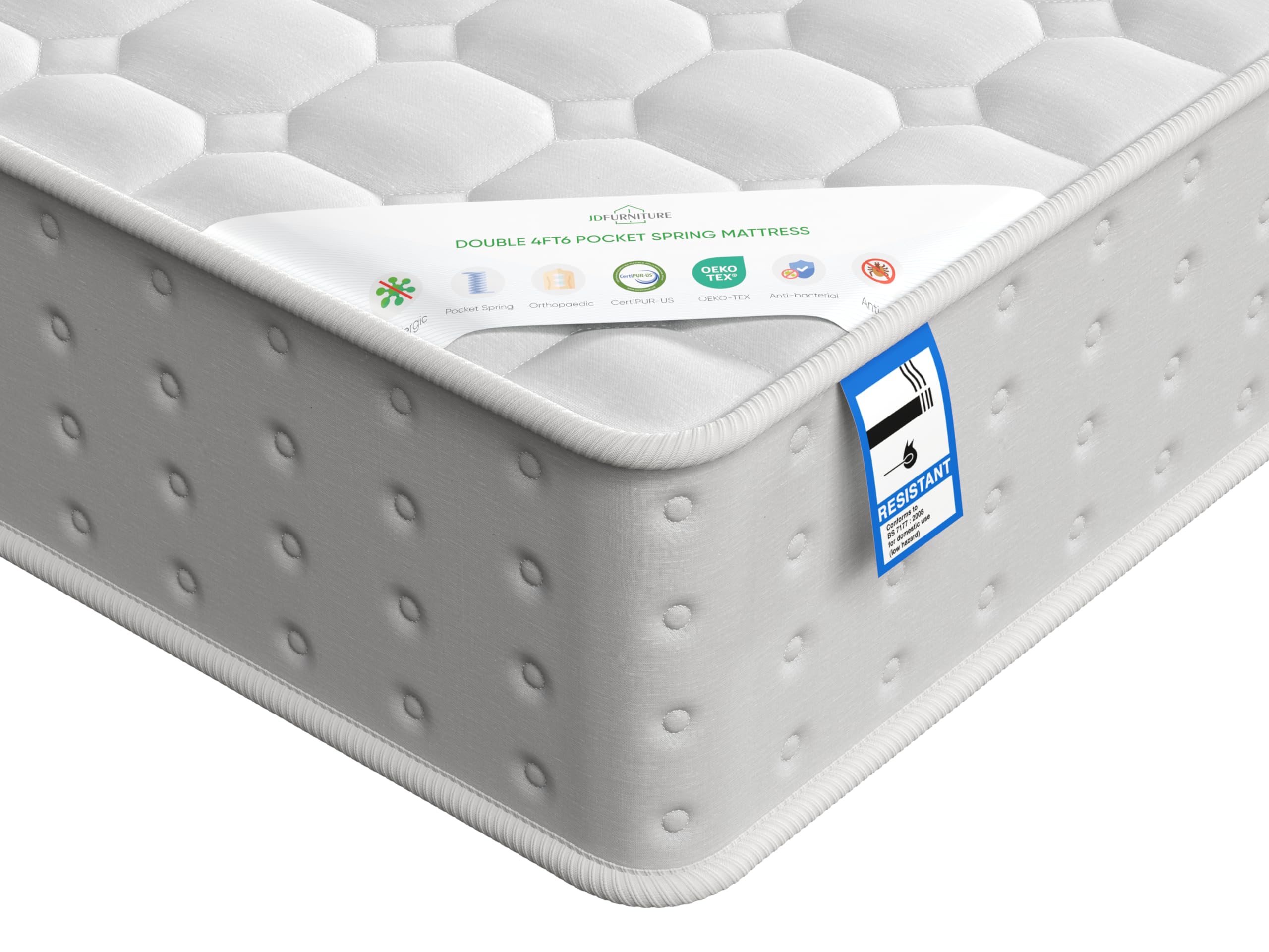 JD Furniture ORTHOPAEDIC SINGLE DOUBLE KINGSIZE MATTRESS POCKET SPRUNG 3FT 4FT6 5FT 20 cm 8 Inch FOR KIDS &ADULTS (Double 4FT6)