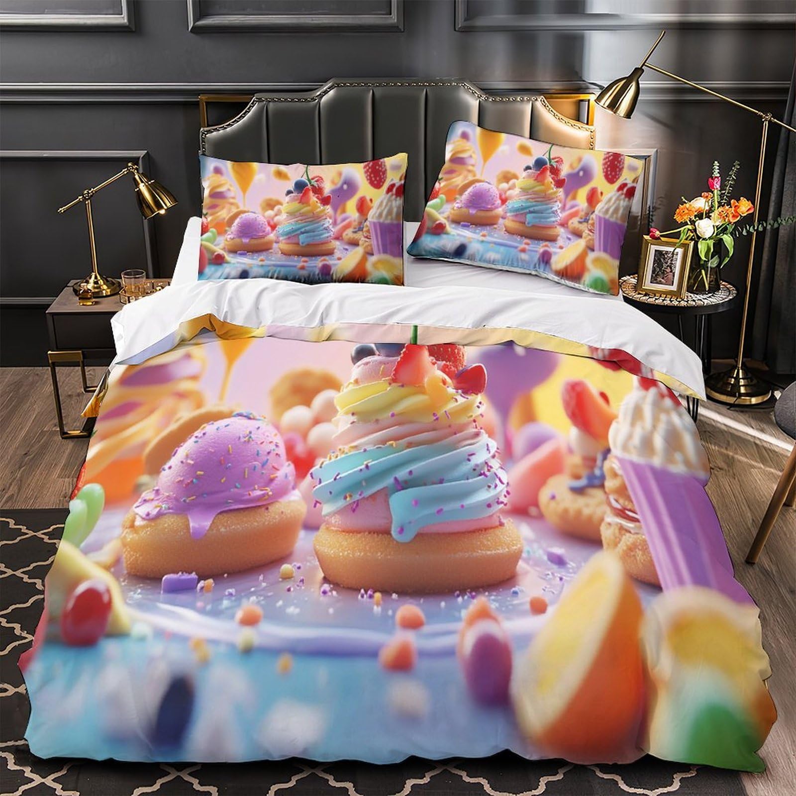 Housse de Couette Bonbons colorés Microfibre 140x200cm avec 2 Taies