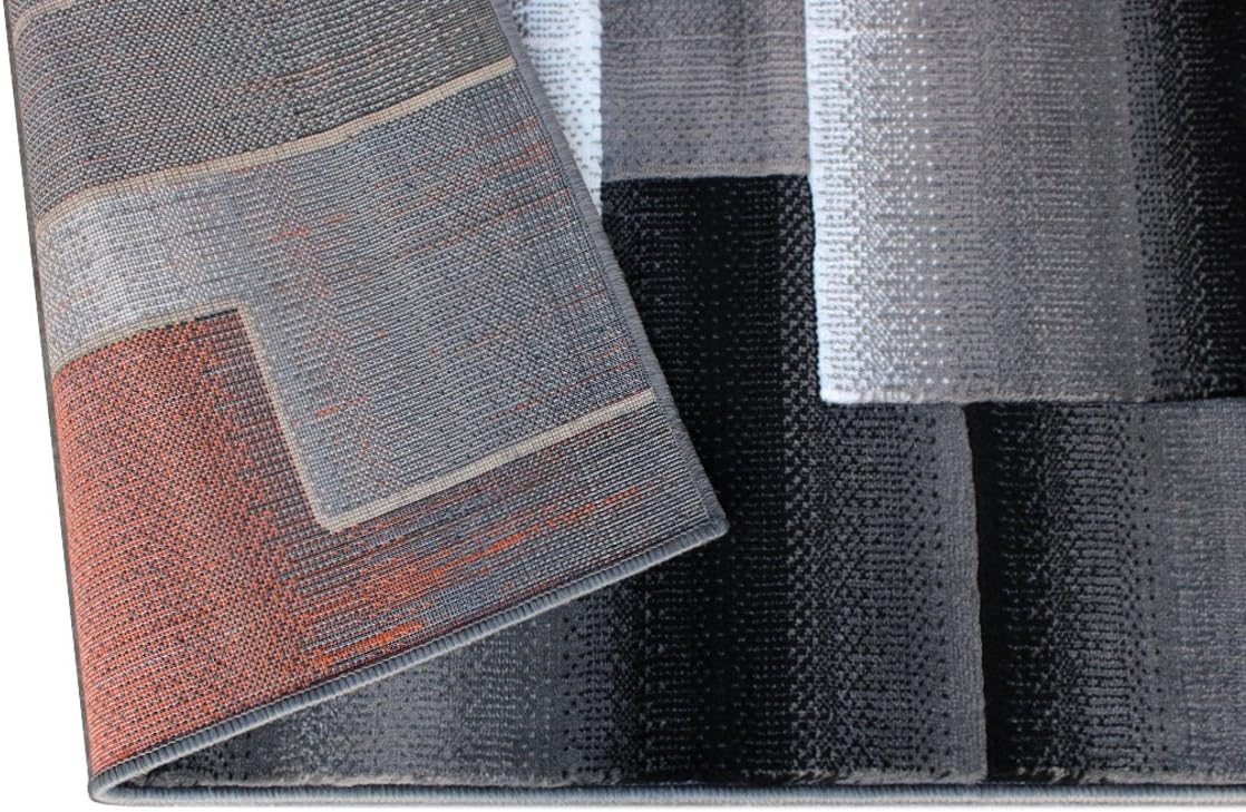 Masada Rugs, Modern Contemporary Area Rug, Orange Grey Black (5 Feet X 7 Feet)