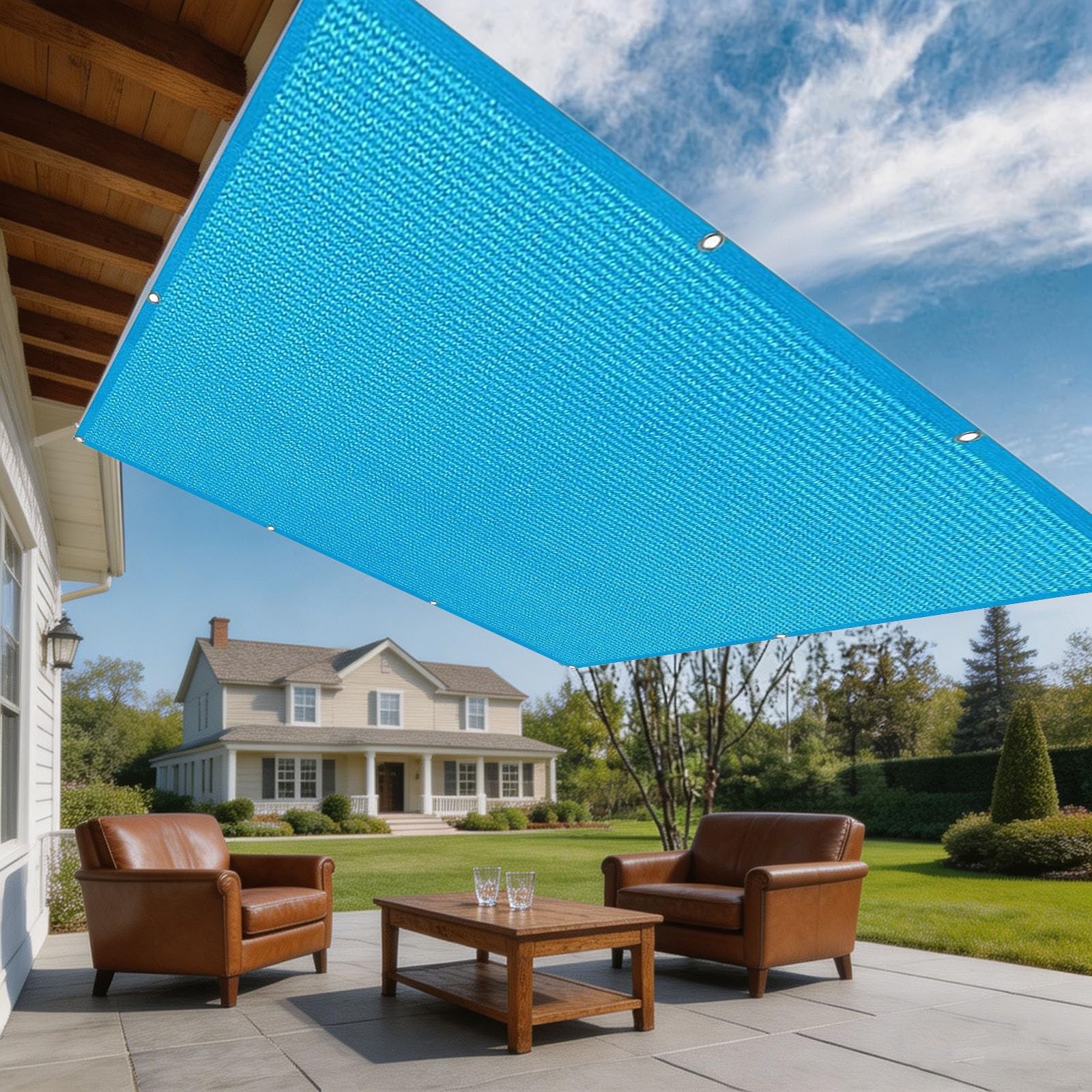 Filet d'ombrage 390x600 cm bleu ciel avec œillets pour jardin