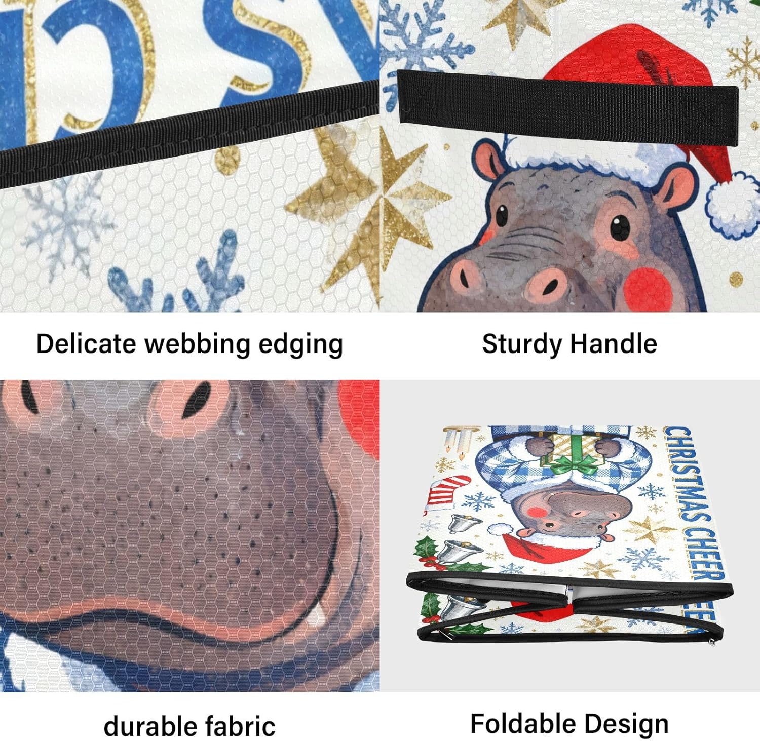 High Capacity Christmas ornament organizer Holds Up to 64, Two Handles handy Holiday Storage Case with Lid,Christmas Hippopotamus