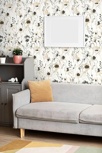 Miniatura 9 de Papel tapiz autoadhesivo de 16.14 x 197 pulgadas, papel tapiz floral amarillo extraíble, papel de contacto floral para pegar en las paredes,