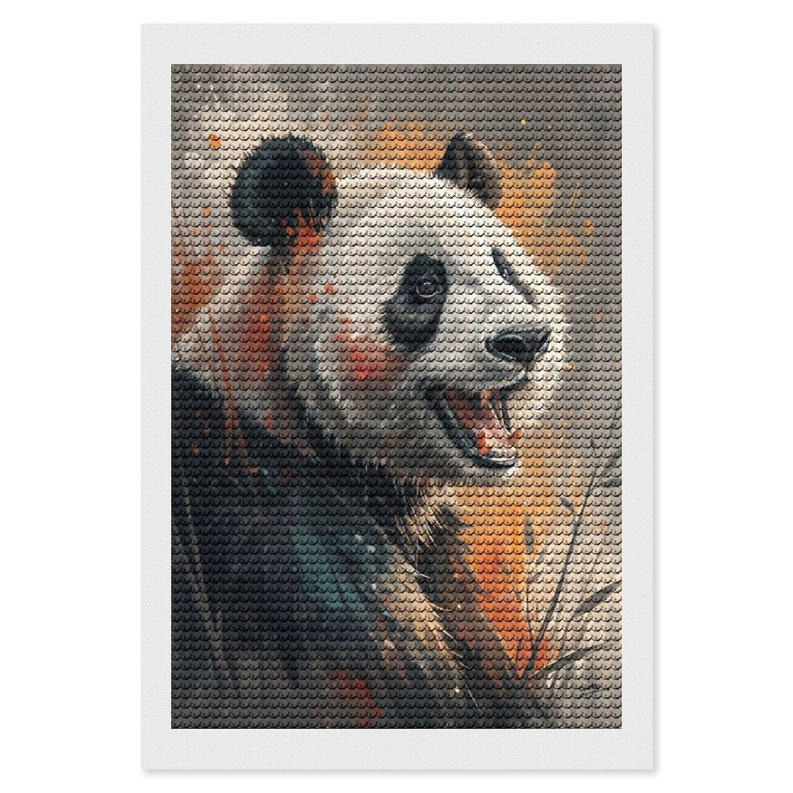 Junmoney Expressive Panda Portrait DIY Diamond Art Canvas Kit 8"x12", Adhesive Canvas, Easy to Enjoy, Farmhouse Decor, Festive Craft Gift