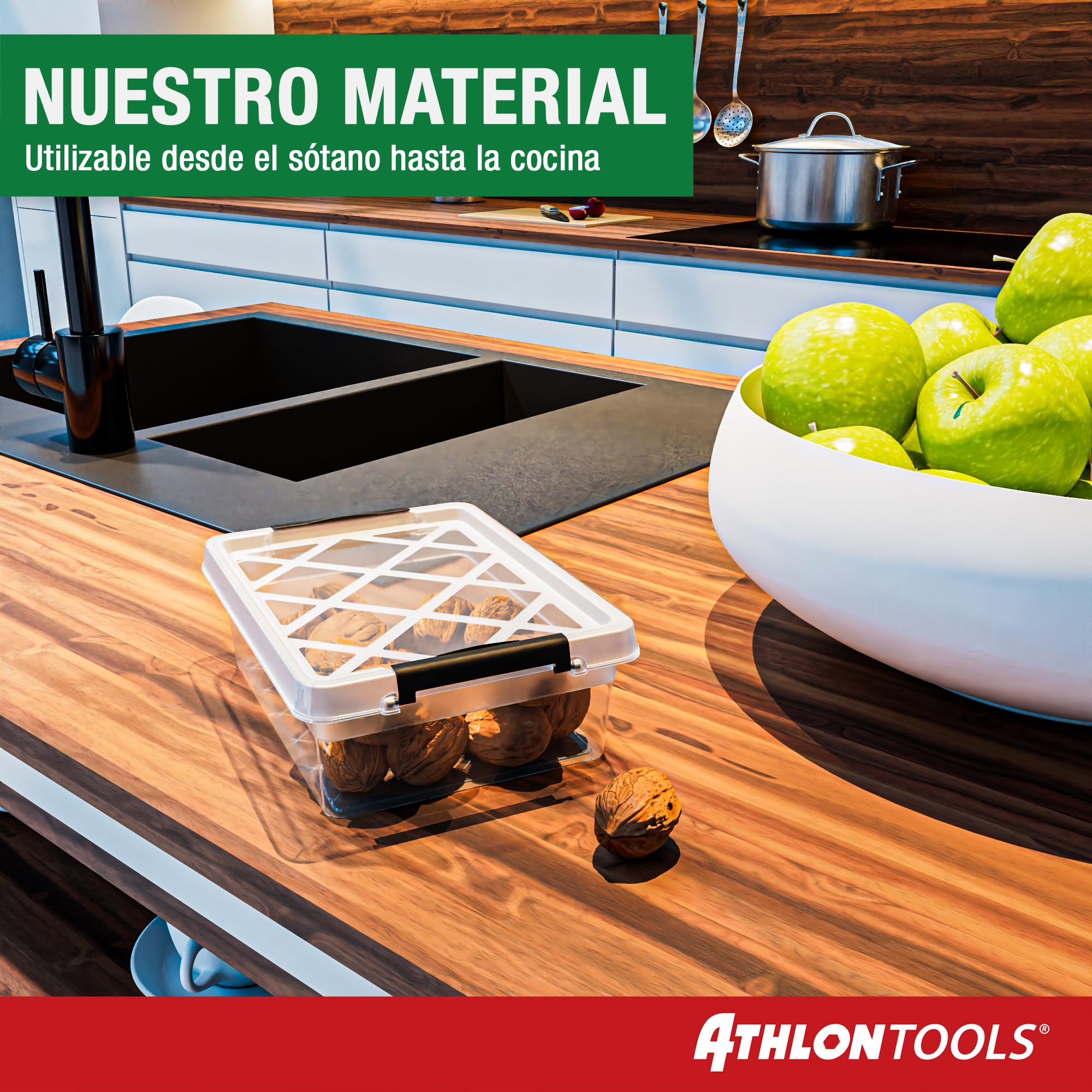 ATHLON TOOLS Zestaw 10 pojemników do przechowywania żywności z pokrywką, 5 l, 100% nowy materiał, bez BPA, przezroczyste, możliwość układania w stos, hermetyczne, lodówka, zamrażarka, szafa