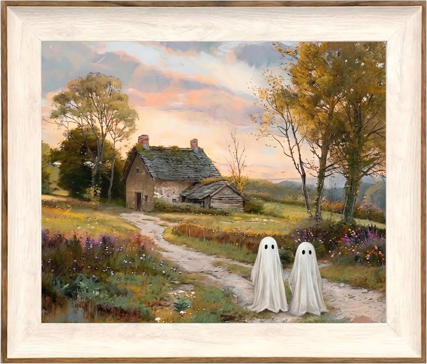 Framed 8x10 Framed Cute Ghost Wall Art - Spooky Cottagecore Fall Decor