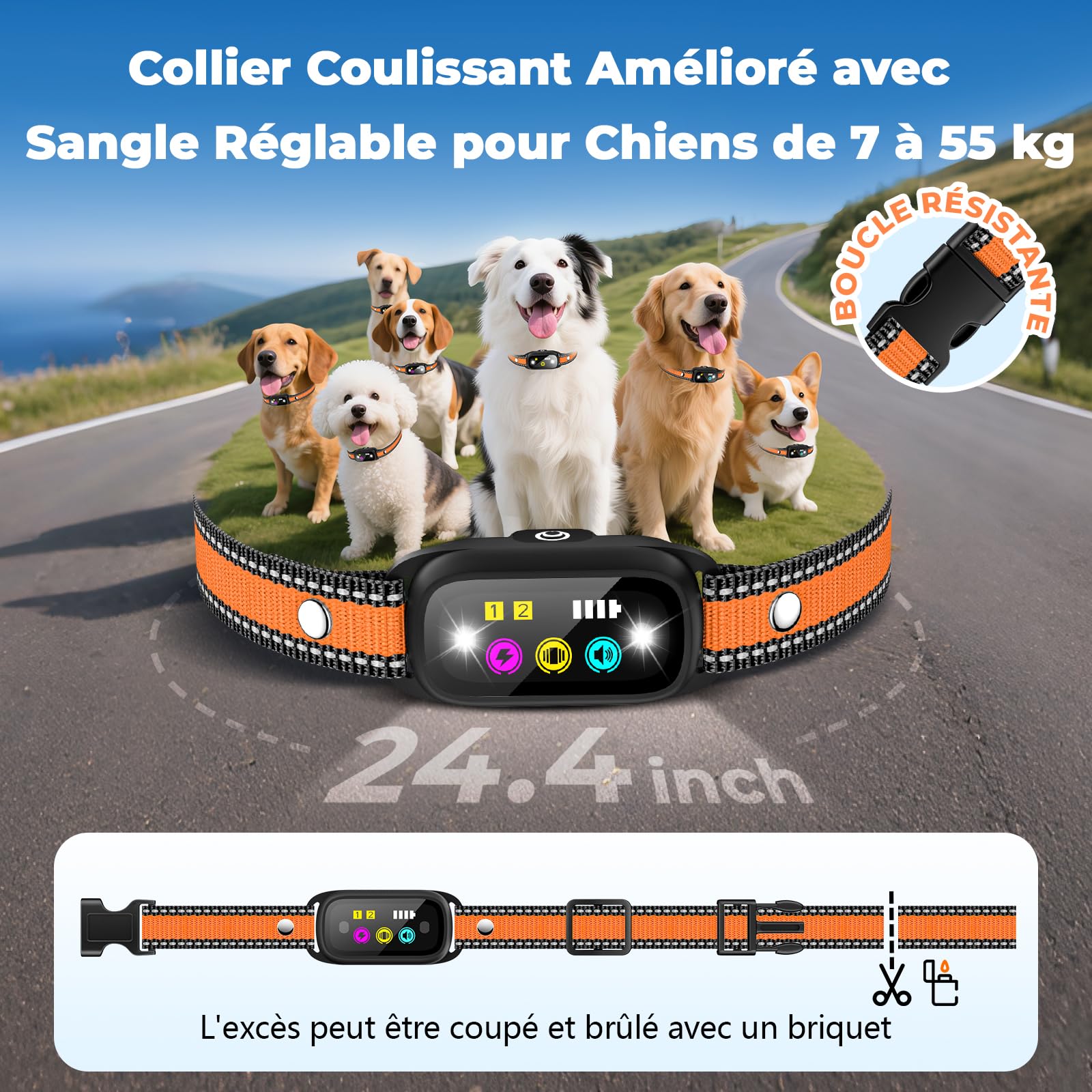 Collier Electrique pour Chien, Collier Dressage Chien avec Télécommande, Portée 1000m, 4 Modes de Dressage (Bip, Vibration, Choc, Lumière), Étanche IP67, Adapté Aux Chiens de Petits et Grands