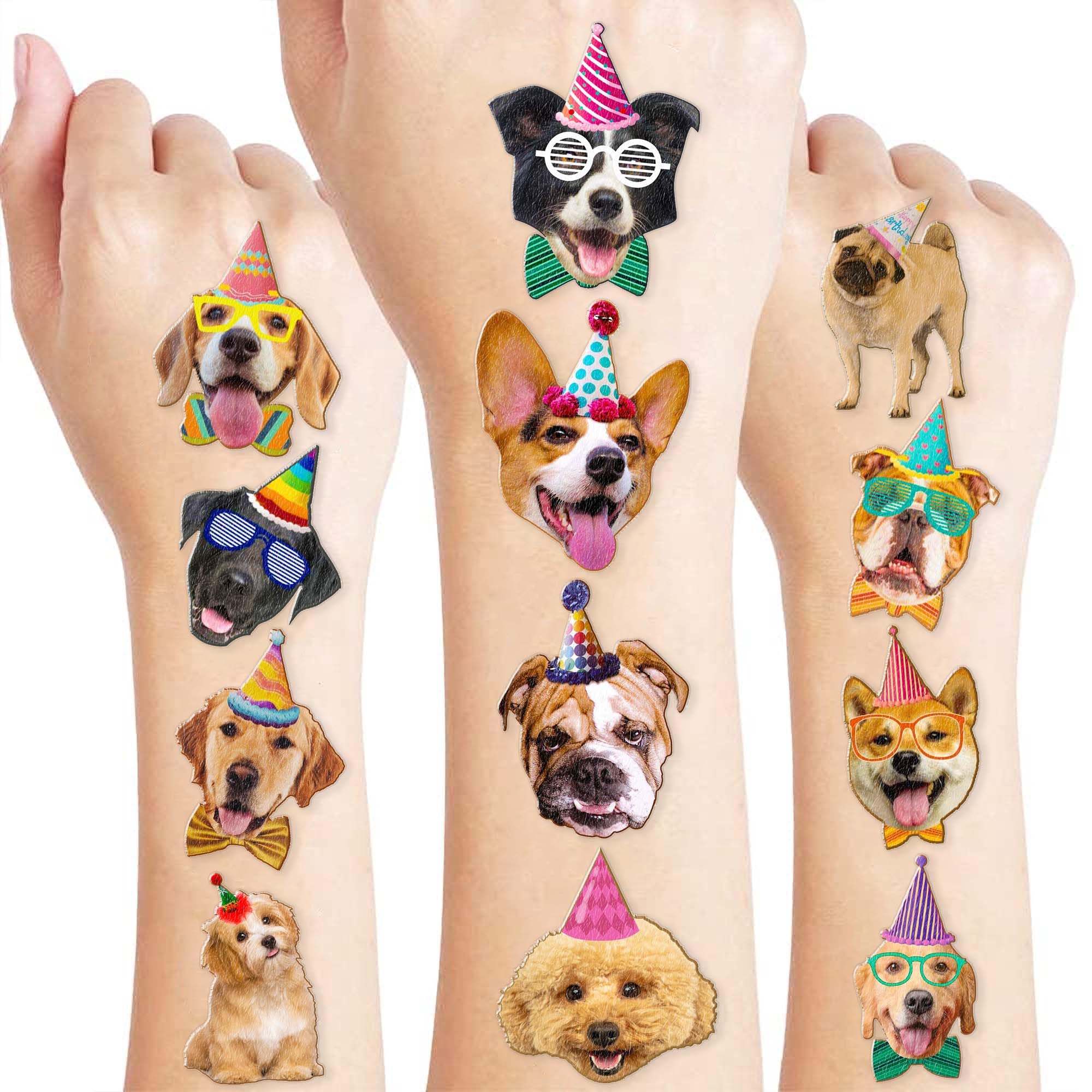 Dog Party Temporary Tattoos Stickers for Kids, 60PCS Dog Set Dog Party (60 pieces)