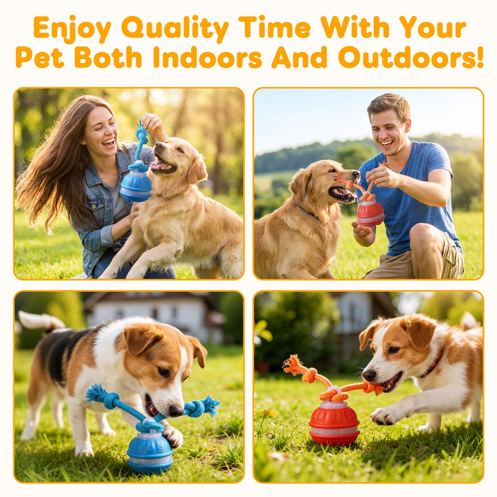 Lot de 2 jouets interactifs pour chien, balle roulante interactive à 360°, rechargeable par USB, mouvement intelligent pour animaux de compagnie ennuyés, chats et chiens, balles