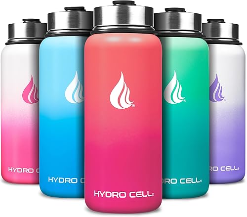 Miniatura 164 de HYDRO CELL Botella de agua aislada de acero inoxidable con pajilla, para bebidas frías y calientes, frasco de vacío de metal con tapa de rosca y