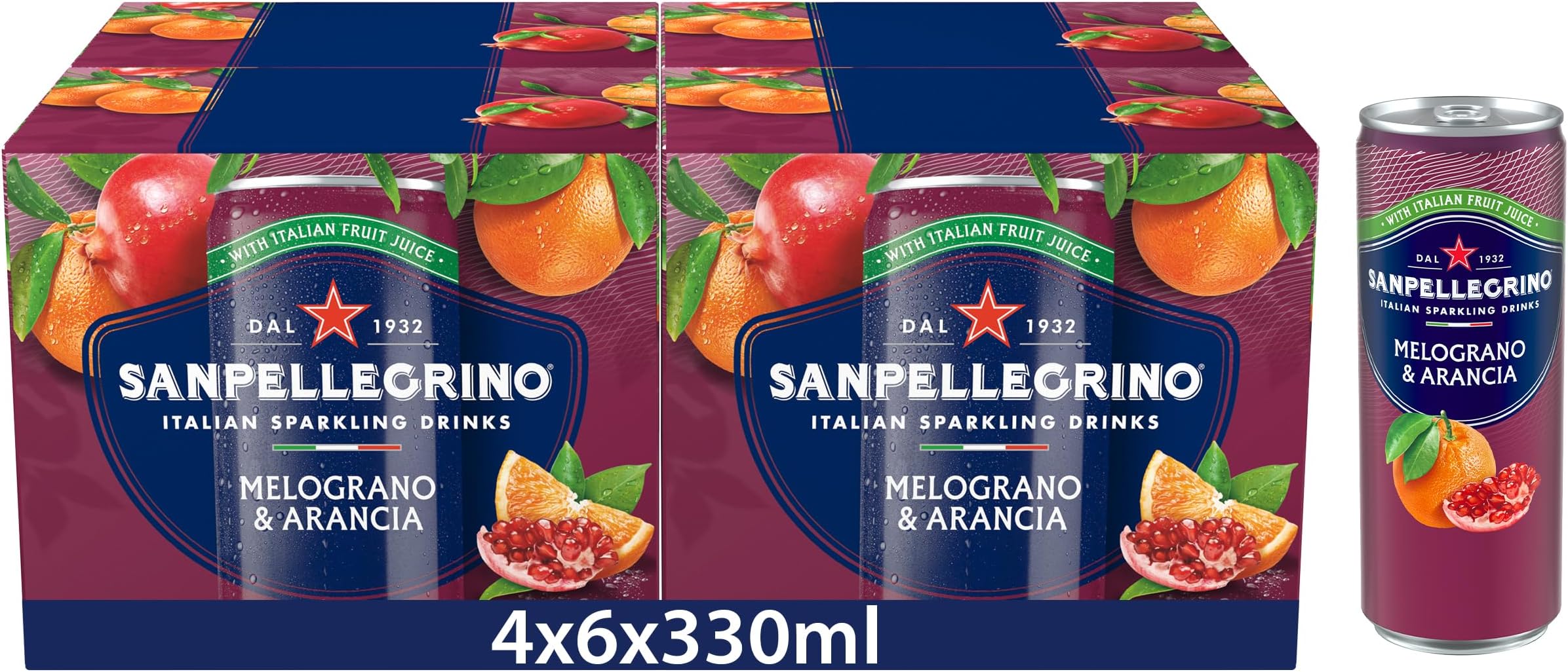 San Pellegrino Italian Sparkling Drinks Pomegranate & Orange 4x6x330ml