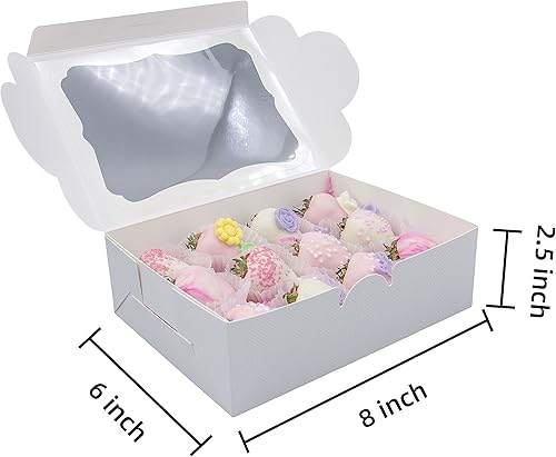 Vista 3 de 20 cajas blancas de panadería de 8 x 6 x 2.5 pulgadas, cajas de galletas con ventana, cajas de postre para galletas, pasteles, macarrones, donas