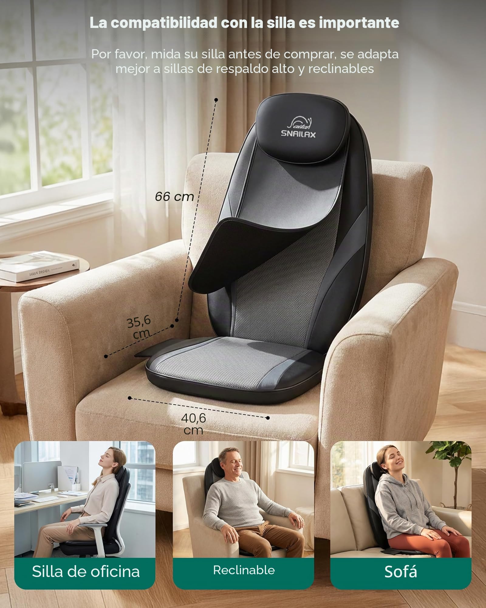 SNAILAX Shiatsu Asiento Masajeador - Masaje de Espalda con Calefacción, Almohadilla para Sillón de Masaje con Calor para Amasar en Casa o Oficina