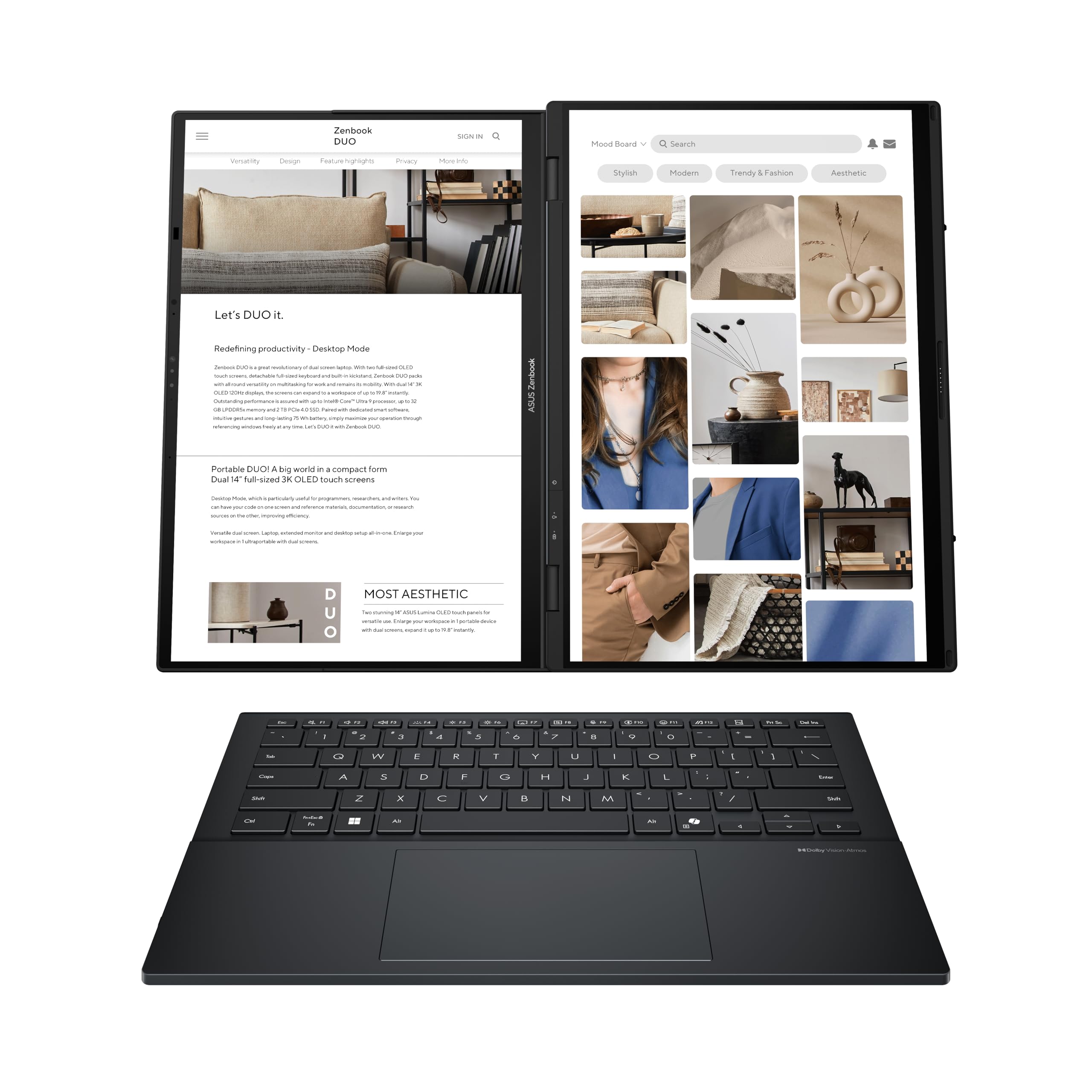 ASUS Zenbook Duo UX8406CA Laptop | 14" WUXGA 16:10 OLED Touch Display | Intel Core Ultra 9 285H | 16GB RAM | 1TB SSD | Intel Arc | Win11 Home | QWERTZ | Inkwell Gray