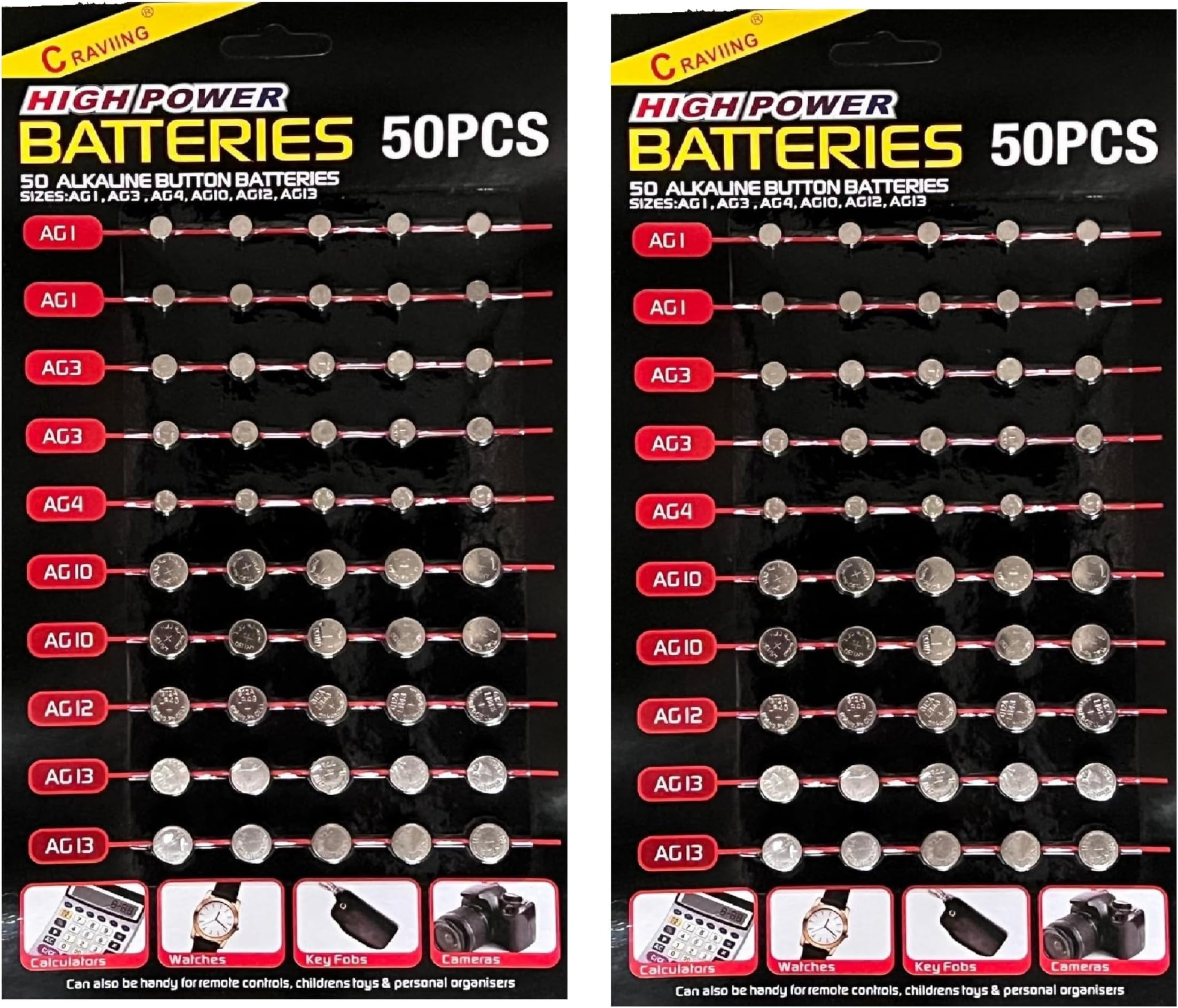 100 Assorted Mixed Alkaline Button Cell Batteries AG1/LR621 | AG3/LR41 | AG4/LR66 | AG10/LR54 | AG12/LR43 | AG13/LR44 Battery for Watches, Calculators, Key Fobs, Toys