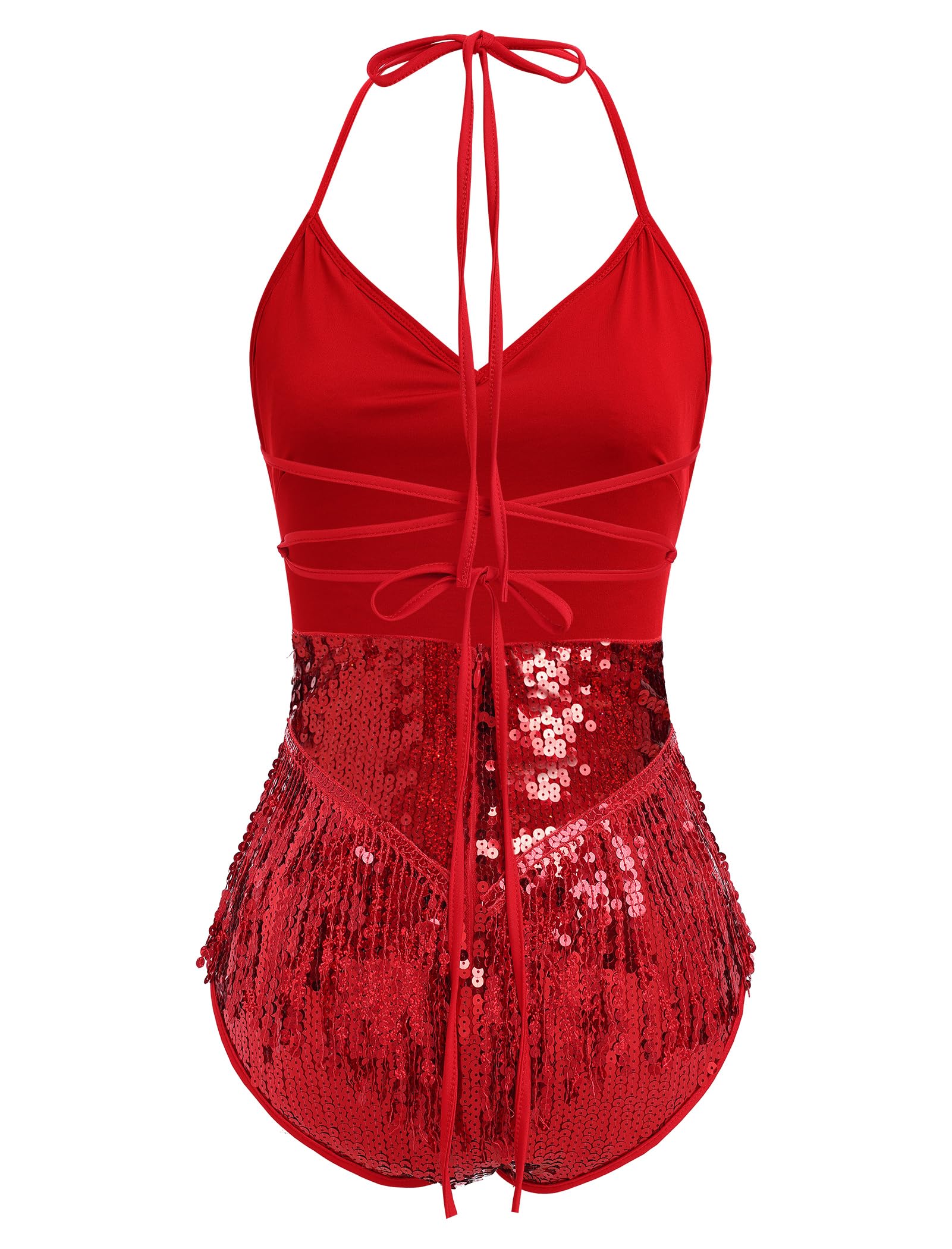 IDOPIP Damen-Body mit Pailletten, Fransen, glitzernde Quaste, Turnanzug, Strampler, lateinamerikanisches Tanzkleid, sexy Festival, Rave, Party-Outfits