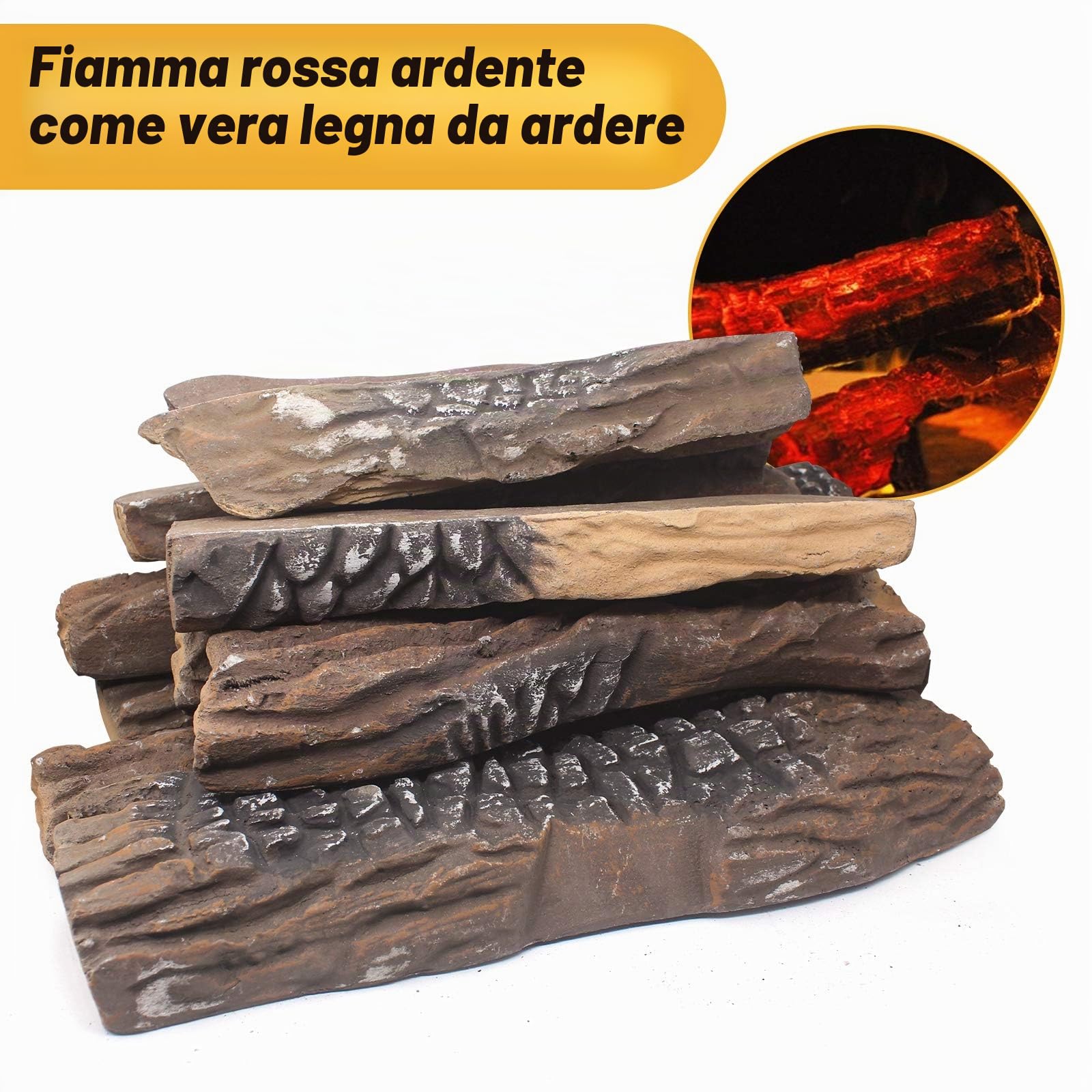 Heyfurni Ceppi per caminetto a gas, 5 pezzi di grandi ceppi di legna da ardere in ceramica, decorazione natalizia per braciere a propano, ceppi realistici per caminetto