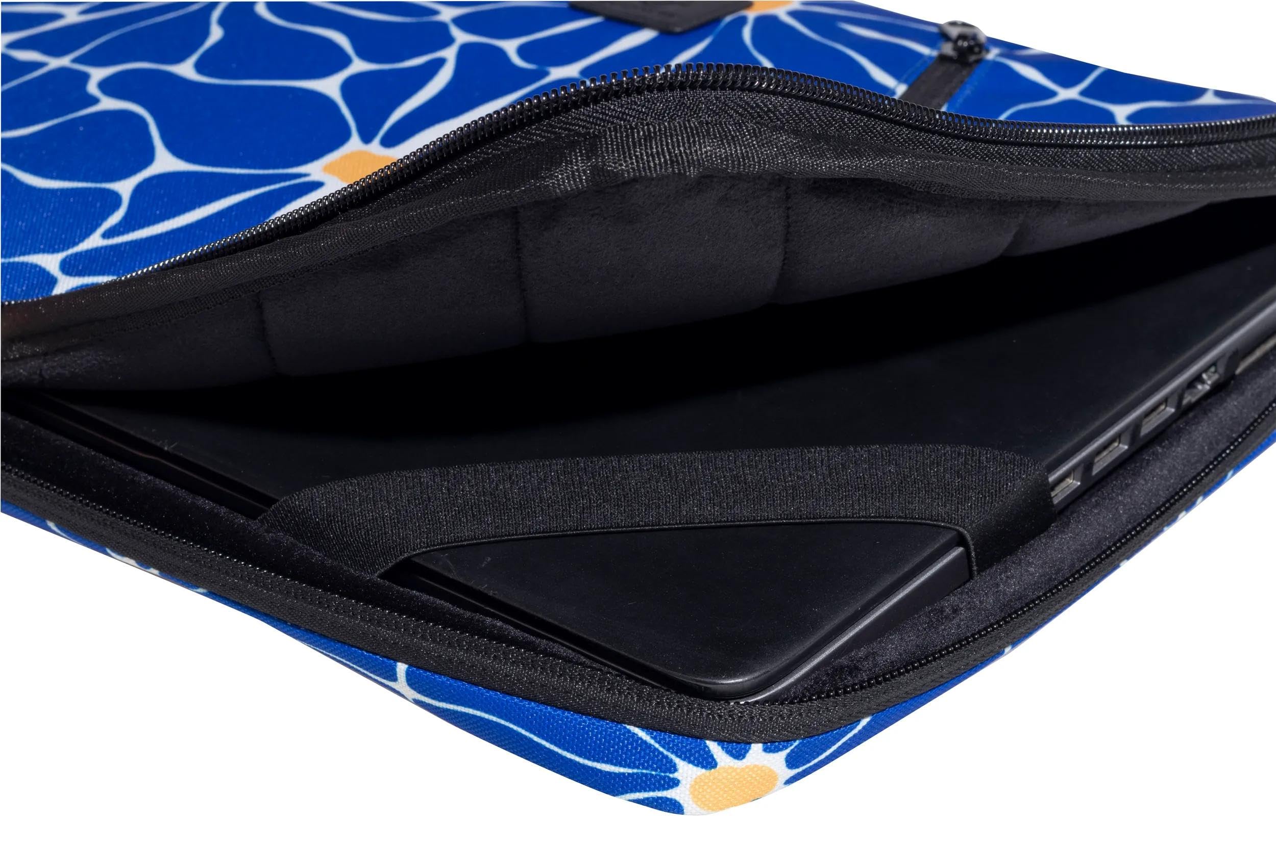 Exacompta - Réf. 17353E - 1 Housse ordinateur compatible avec PC de 15-16 pouces - poignée rétractable - petite poche à l'avant - fermeture zippée sur 2 côtés - en tissu recyclé - Flower
