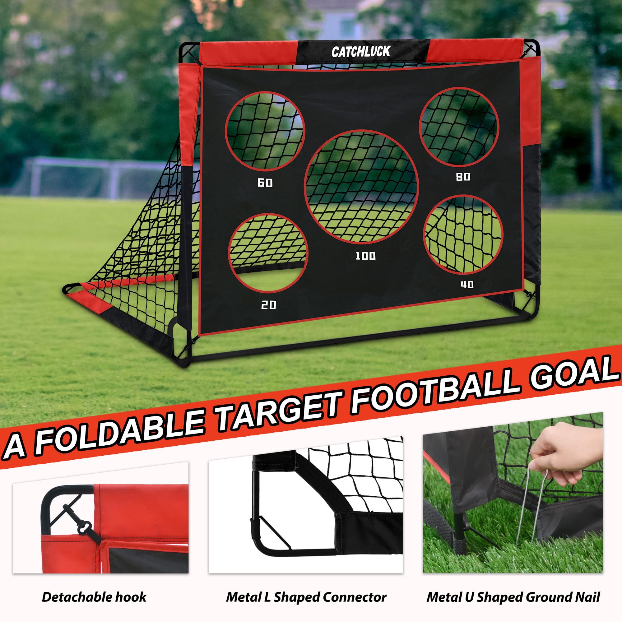 CATCHLUCK Football Goal Pop Up Football Net for Kids 4ft x 3ft, 5ft x 4ft, Outdoor Training Equipment with Target and Carry Bag - Image 4