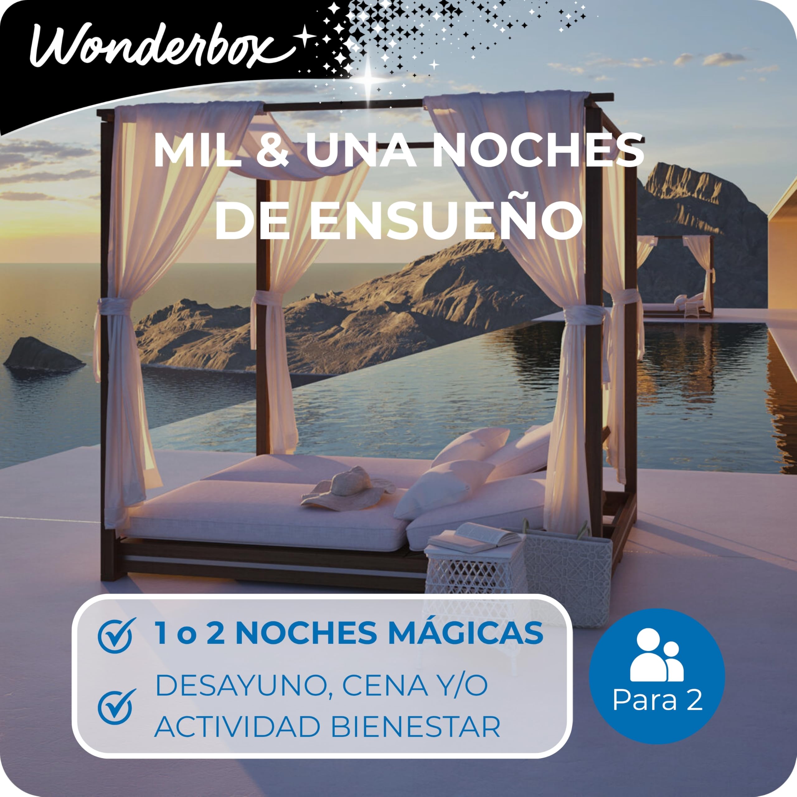 WONDERBOX Caja Regalo - MIL & UNA NOCHES DE ENSUEÑO - una estancia con diferentes opciones a elegir entre 4.200 estancias de ensueño para dos personas. | 1 o 2 noches con desayuno y cena o bienestar - Más de 4200 estancias - Hoteles de 4*, urbanos, hotele