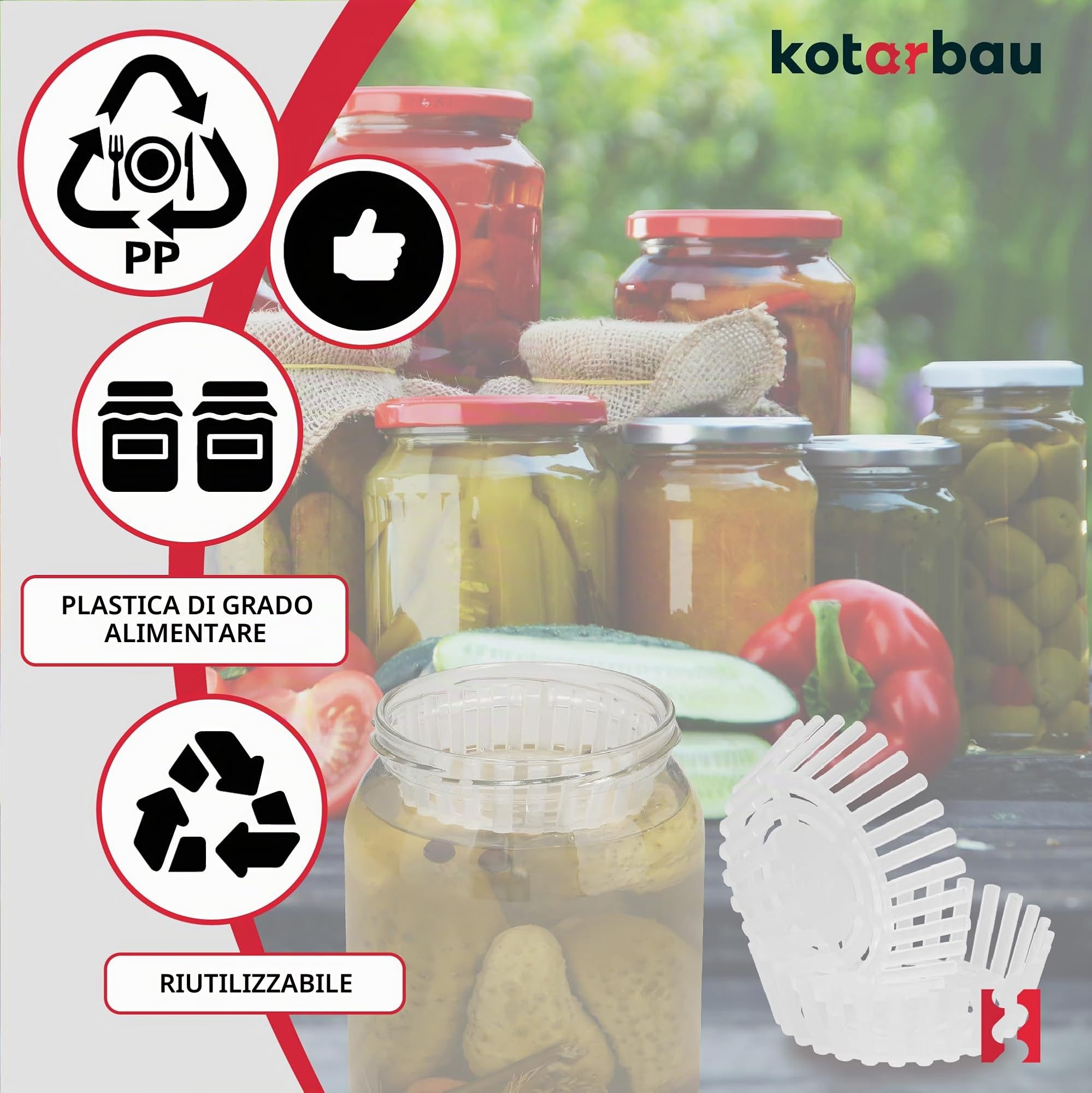 KOTARBAU® Set 10 Pezzi Pressini Per Barattoli Conserve - Plastica - 100 mm - Bianco - Pressini per Conserve - Presselli per Barattoli