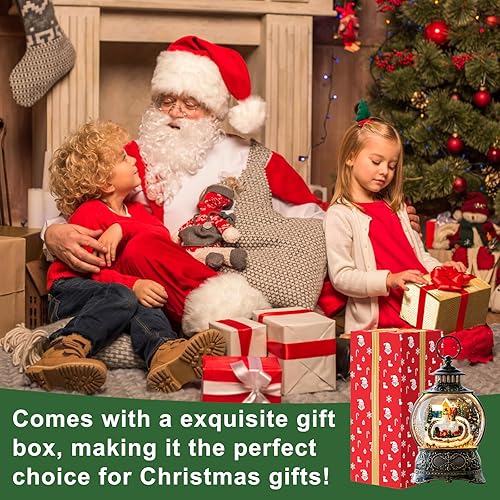 Miniatura 6 de Linterna de globo de nieve de aldea de Navidad  Globo de agua con purpurina LED musical, pueblo nevado con tren, batería o USB, temporizador