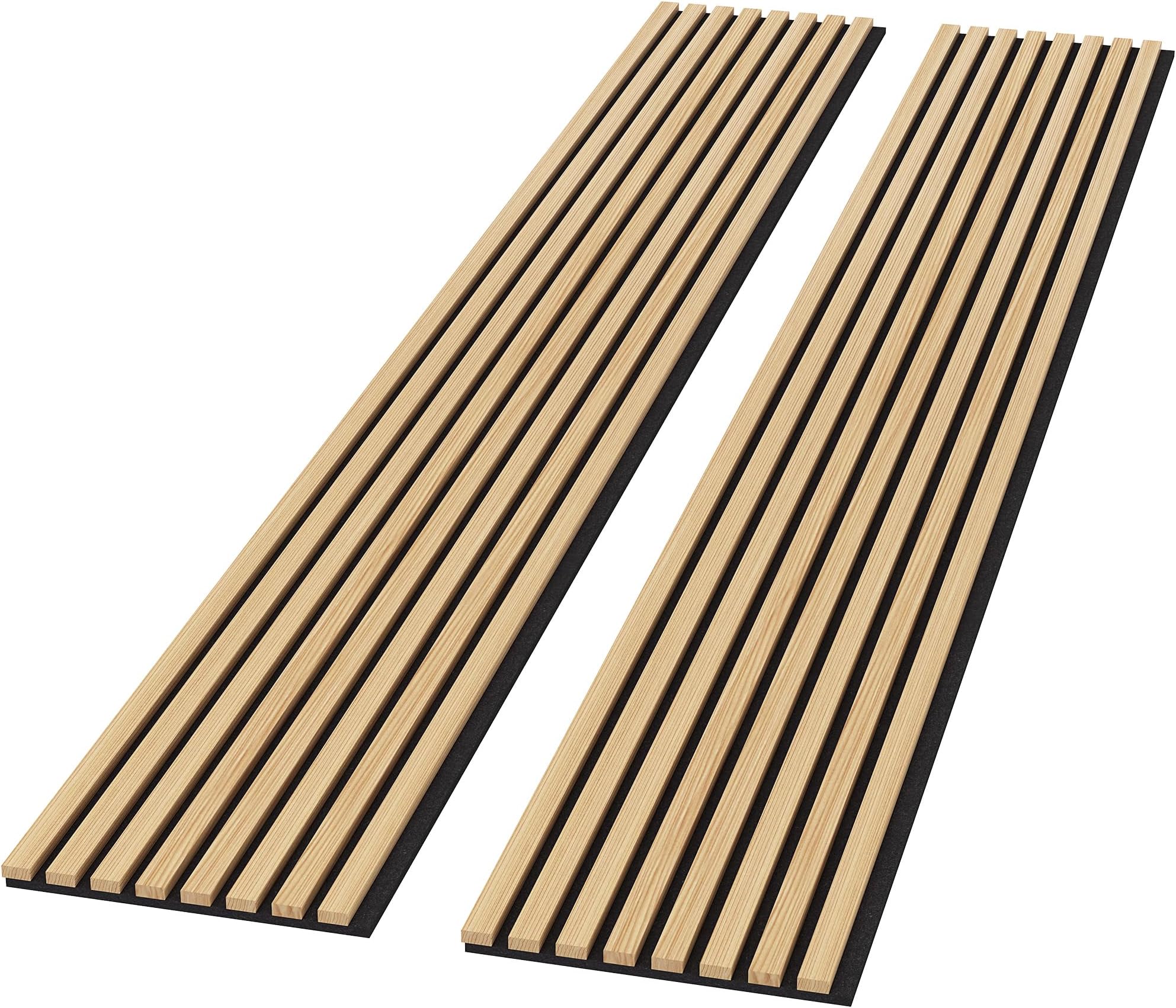 ROOMTEC 2 Pack Acoustic Solid Wood Wall Panels, 94.49” x 12.6” Soundproof Wall Panels, Wood Slat Wall Panels for Wall Decor (Oak)