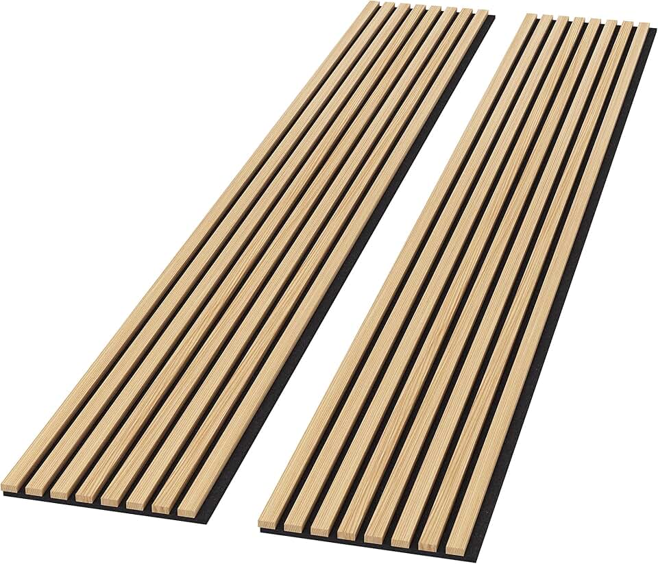 ROOMTEC 2 Pack Acoustic Solid Wood Wall Panels, 94.49” x 12.6” Soundproof Wall Panels, Wood Slat Wall Panels for Wall Decor (Natural Oak)
