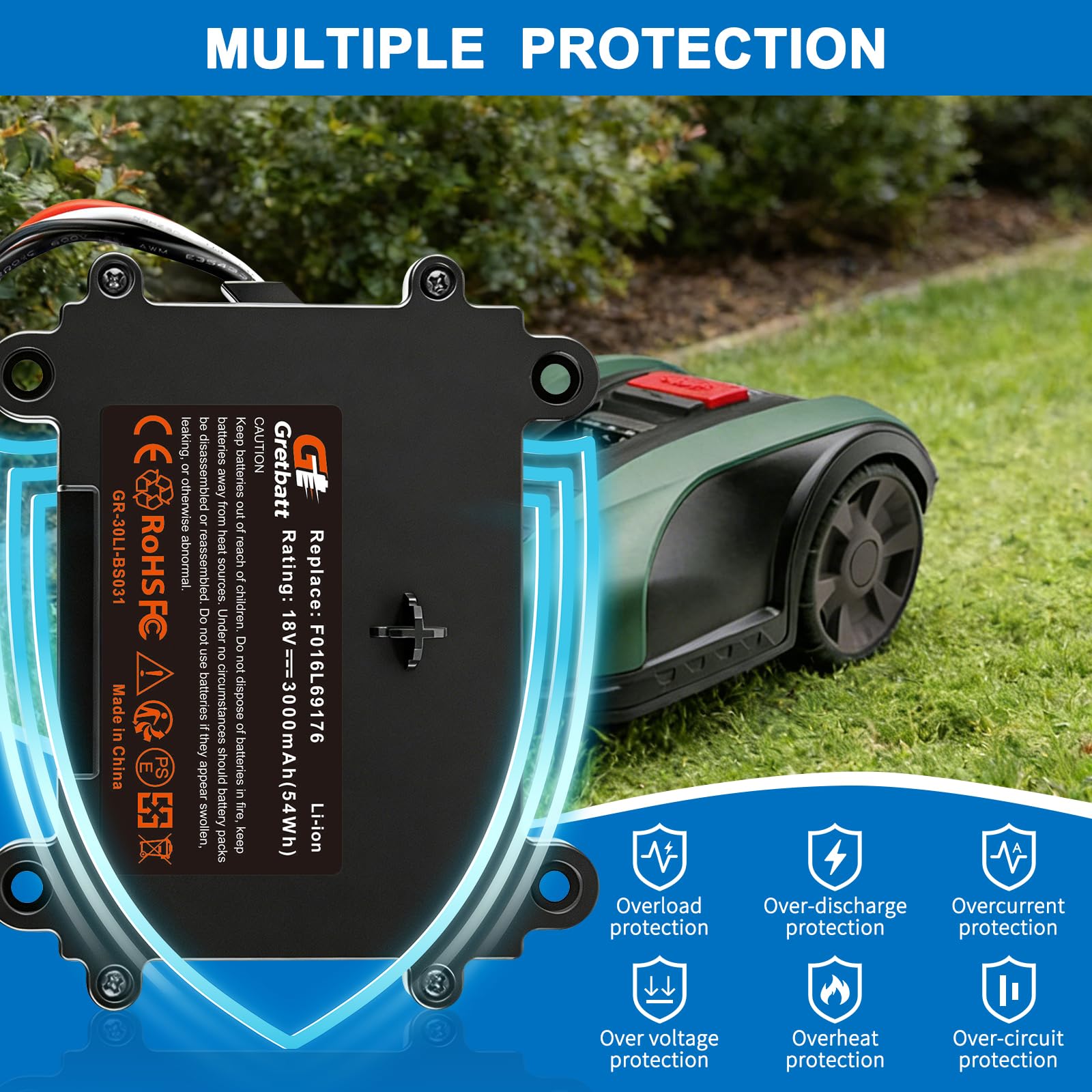 Batería 18V Compatible con Bosch Batería Indego 350, Indego 400, Indego M 700, Indego S+ 350 e Indego S+ 400. Referencias: Bosch F016104898, F016L69176