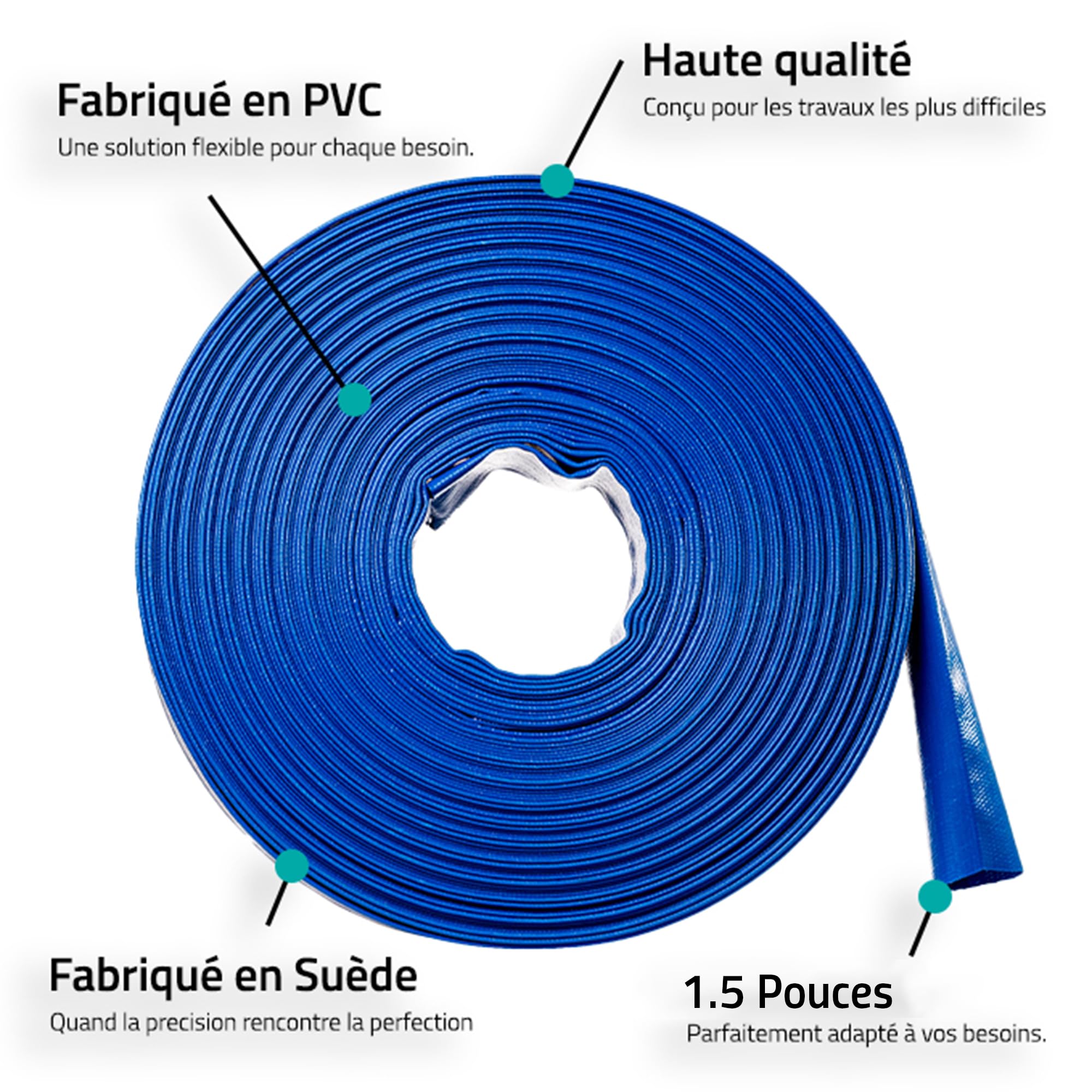 Tuyau plat | Ø 38 mm | 1 1/2" x 25 m | Tuyau de refoulement en PVC | Pompe pour bassin et piscine
