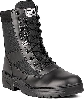 Savage Island Leather Boots Combat Boots with Zip Military German Army Hiking Tactical Boot Black