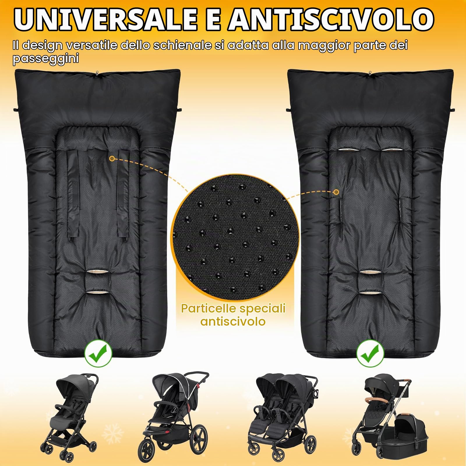 Coprigambe Passeggino Universale, Imperméable Sacco Termico Passegginopour avec Fermeture Éclair Réglable, Inverno Sacco Passeggino Invernale, Amovible, Tissu Cationique Chaud, Nero Elegante