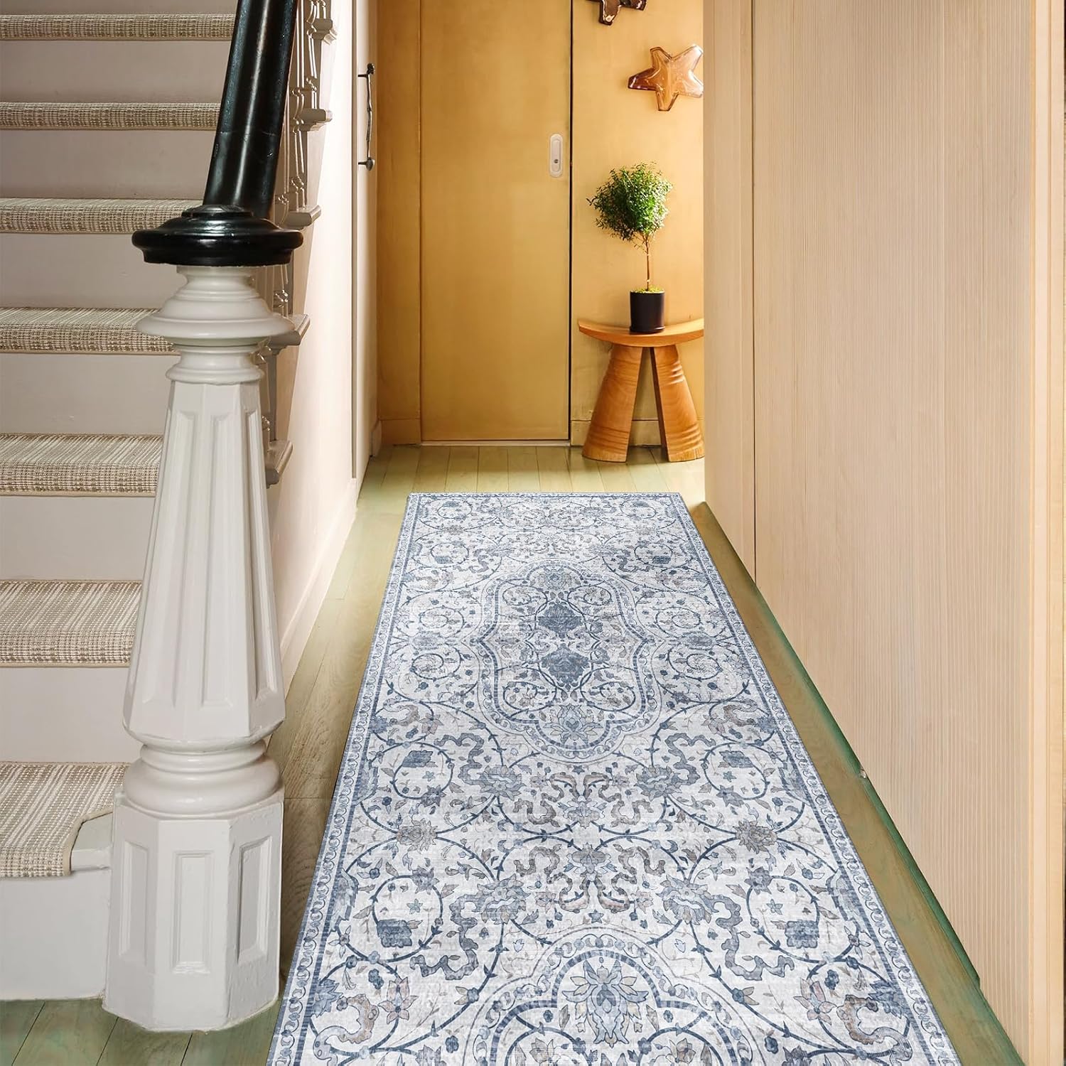 Runner Mat for Hallways Kitchen, 3'x 10' Non Slip Waterproof Rug-Like Pattern Area Mat for Entryway, Vintage Printed Soft Kitchen Floor Rug for Laundry, Bathroom, Bedroom, Living Room Floral 3' x 10' (Rectangular)
